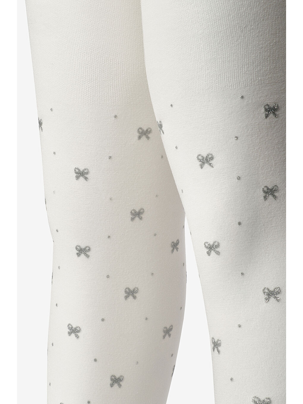 Ekru Simli Fiyonk Detaylı Kız Çocuk Muz Külotlu Çorap-1