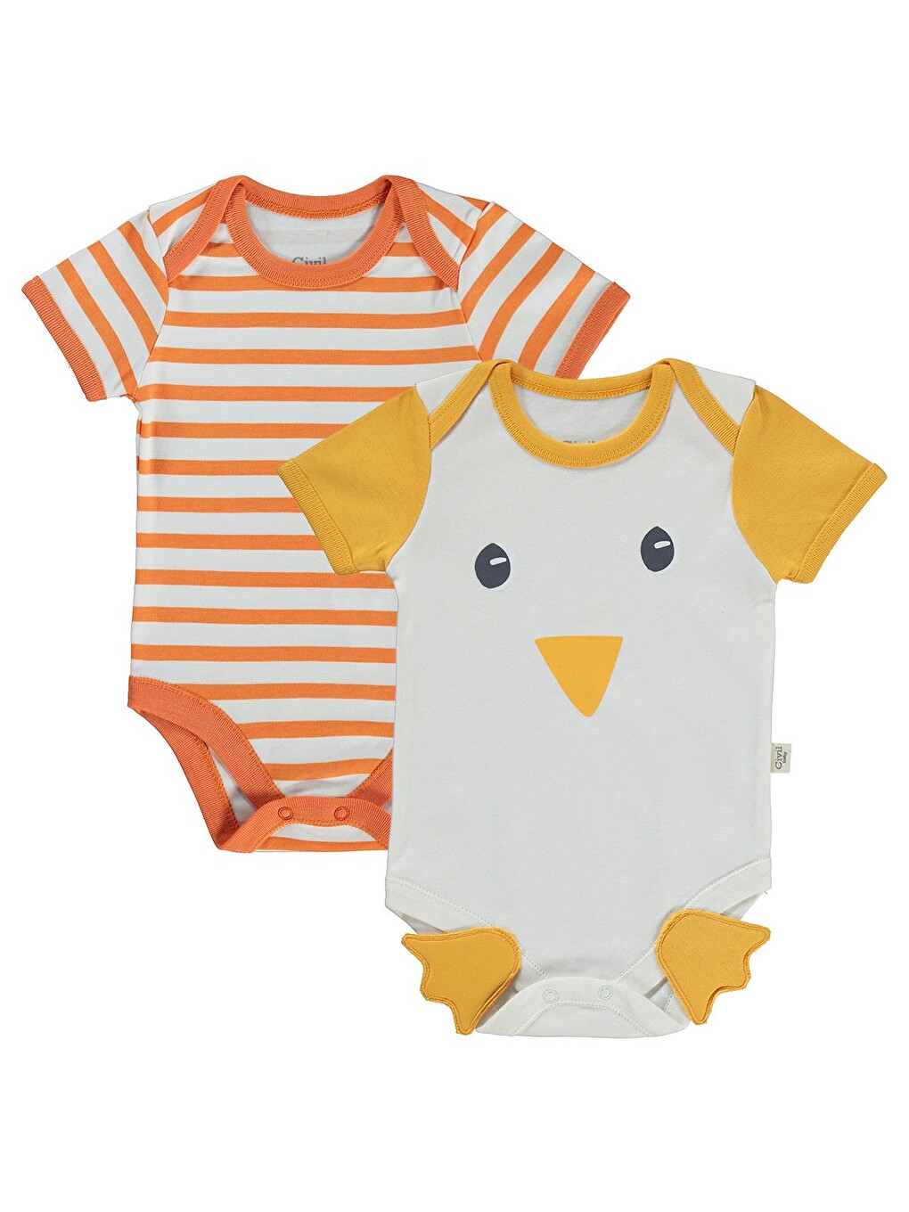 Sarı Baby Ördek Baskılı 2'li Set 3-18 Ay Çıtçıtlı Badi - Turuncu