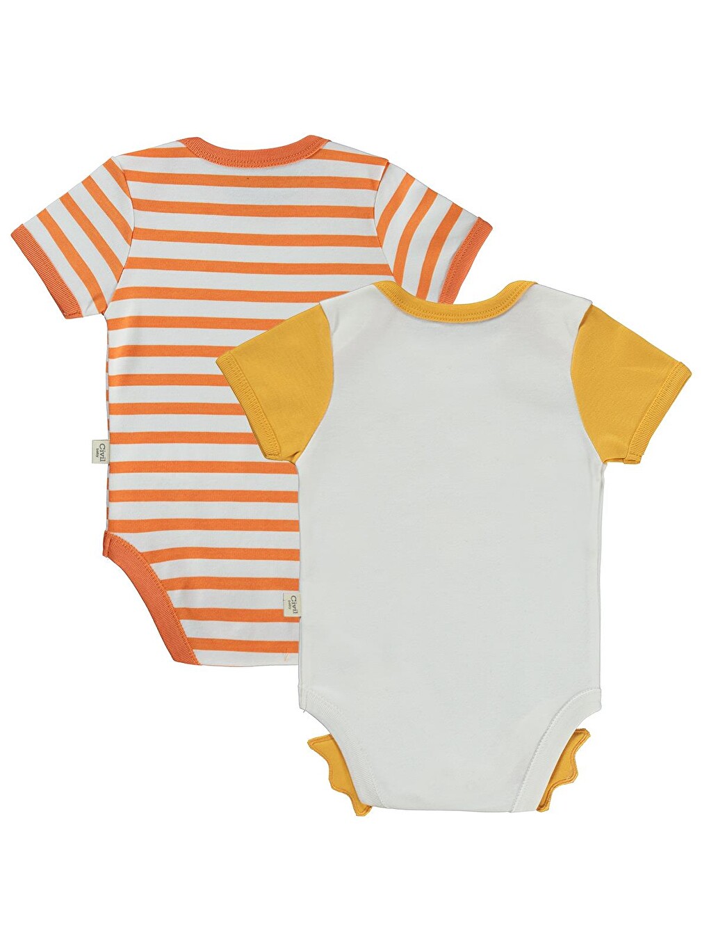 Sarı Baby Ördek Baskılı 2'li Set 3-18 Ay Çıtçıtlı Badi - Turuncu-2