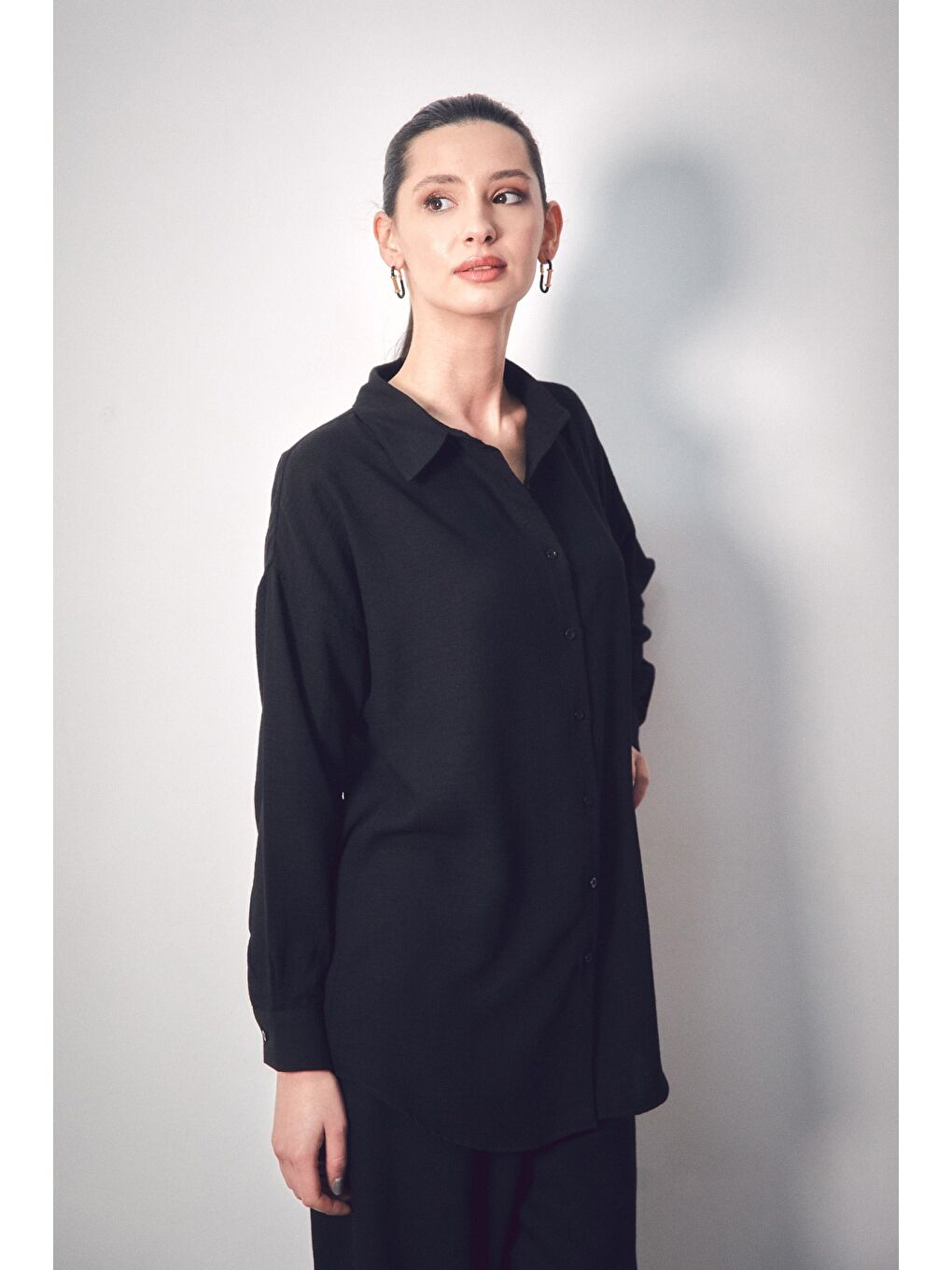 Siyah Fullamodest Basic İkili Keten Takım-1