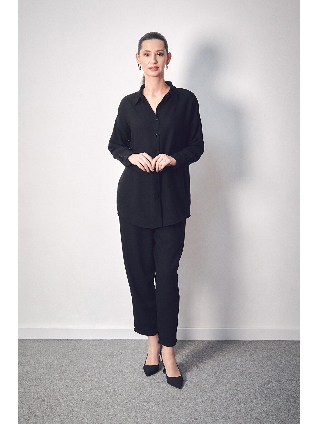 Siyah Fullamodest Basic İkili Keten Takım-2