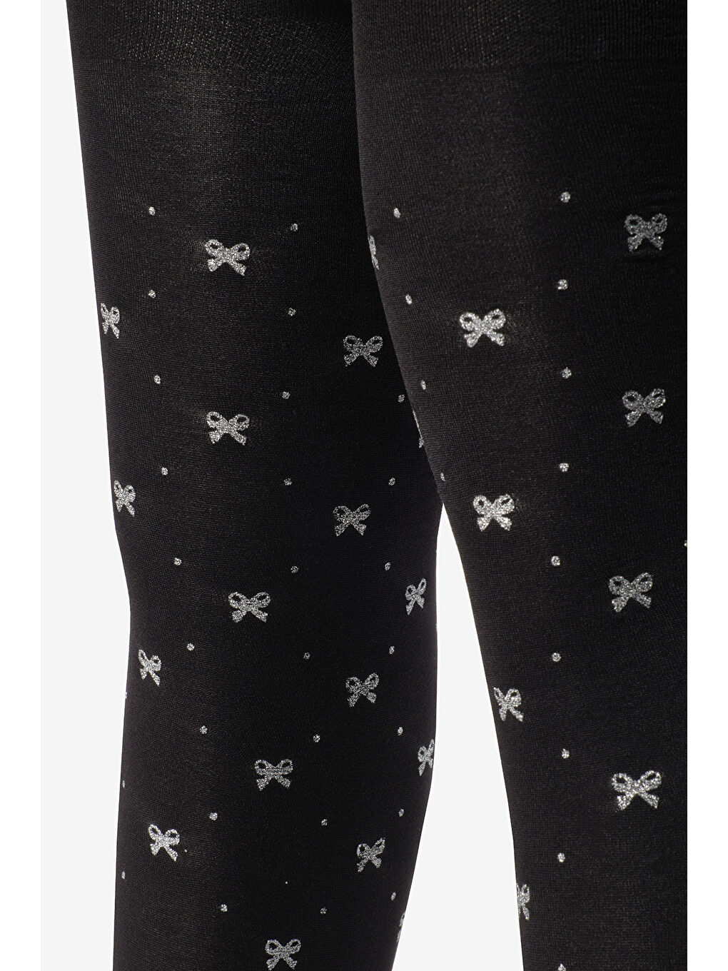 Siyah Simli Fiyonk Detaylı Kız Çocuk Muz Külotlu Çorap-1