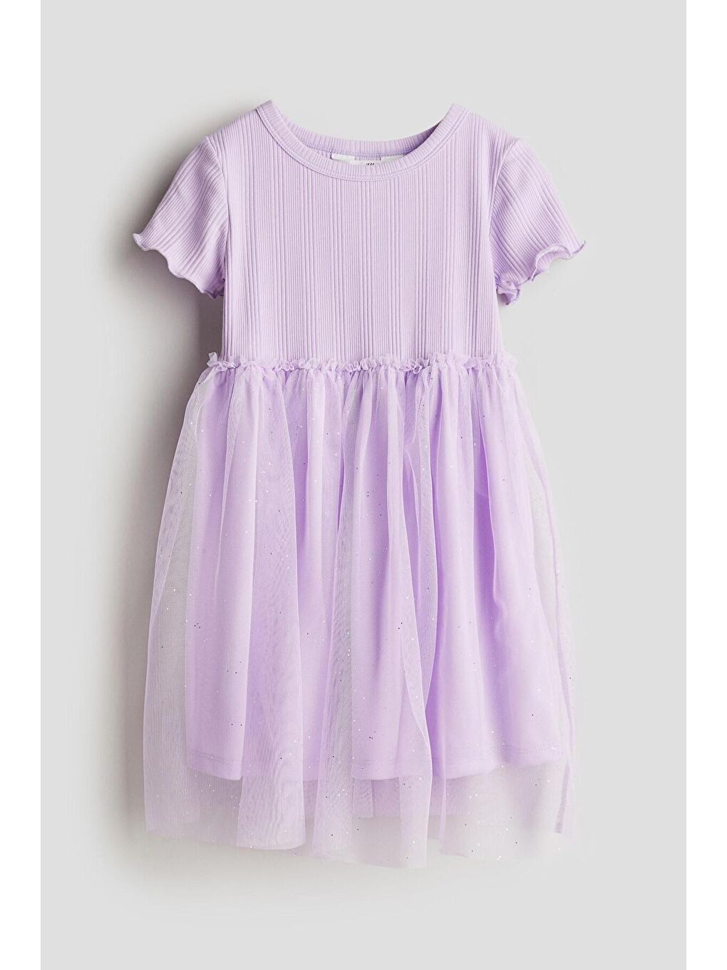 Lila Kız Çocuk Kısa Kollu Eteği Tüllü Sim Detaylı Astarlı Elbise