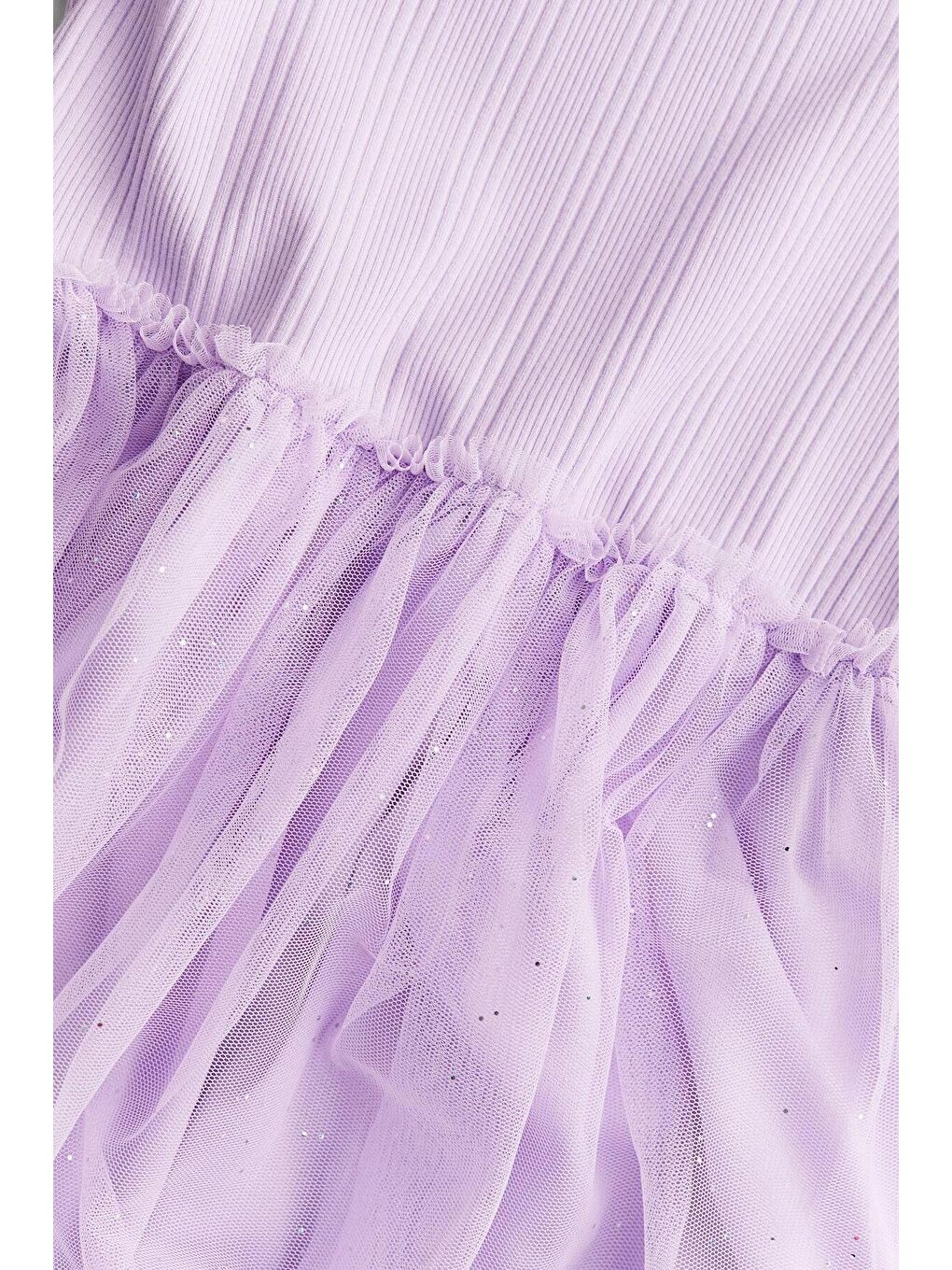 Lila Kız Çocuk Kısa Kollu Eteği Tüllü Sim Detaylı Astarlı Elbise-1