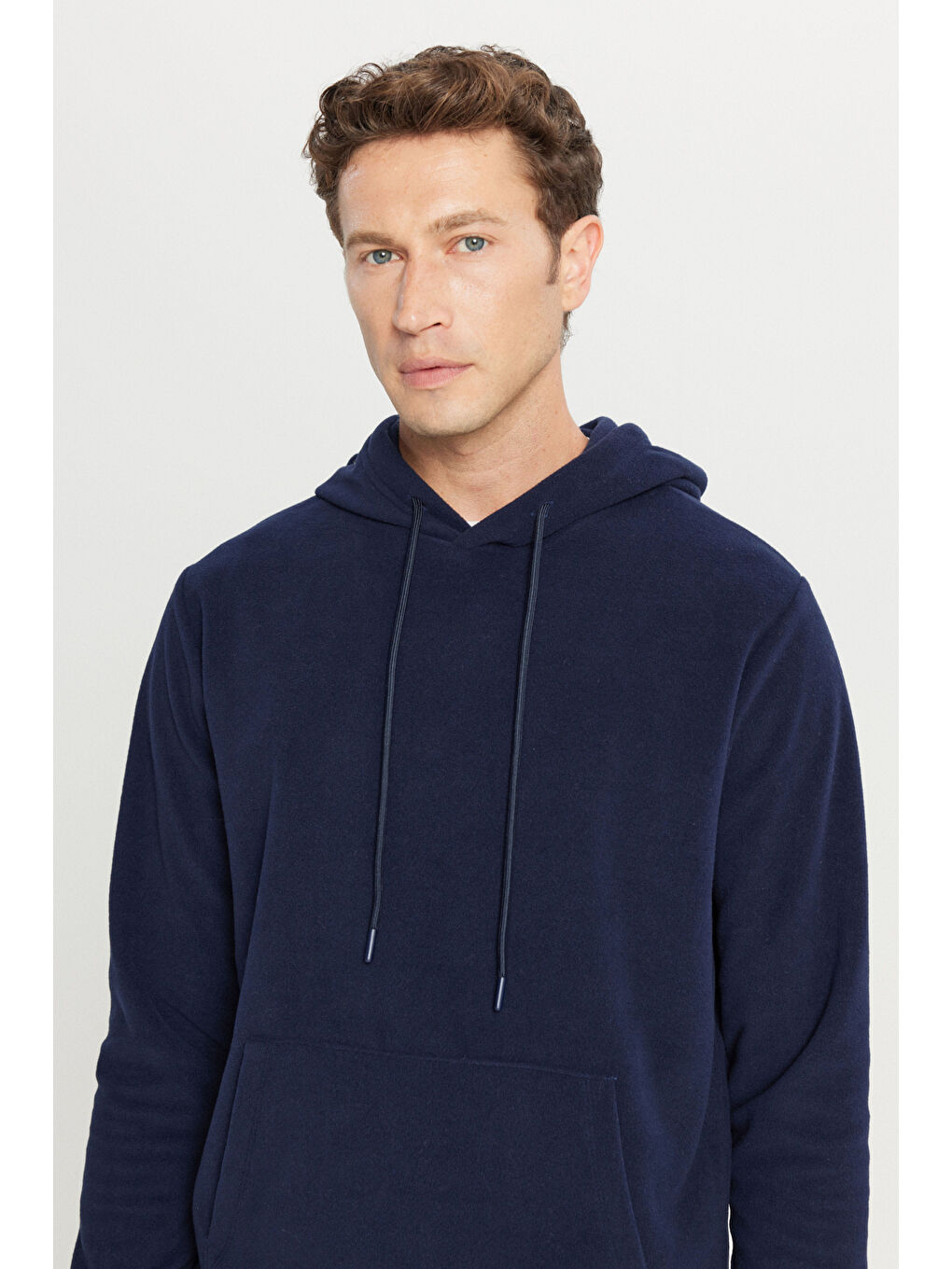 Erkek Lacivert Standart Fit Normal Kesim Kapüşonlu Polar-3