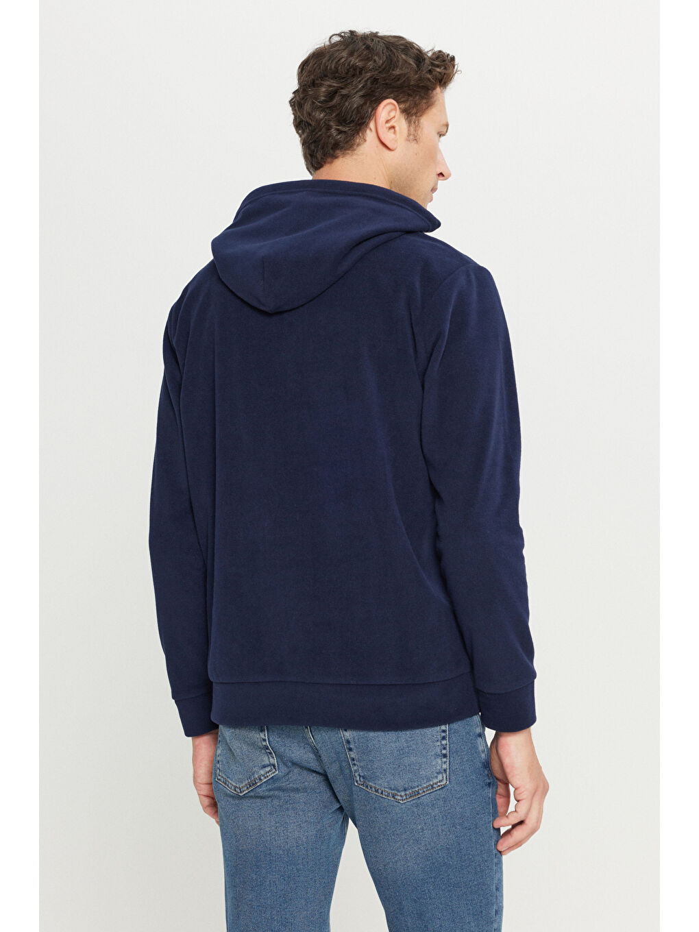 Erkek Lacivert Standart Fit Normal Kesim Kapüşonlu Polar-4