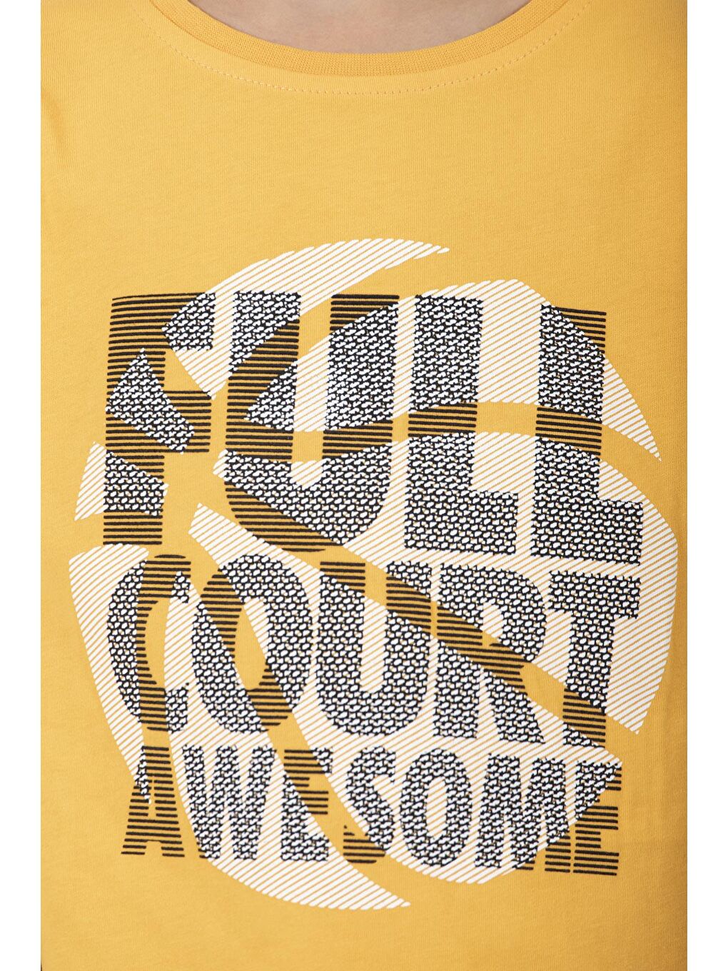 Sarı Bisiklet Yaka Full Court Awesome Baskılı Erkek Çocuk Tişört-5