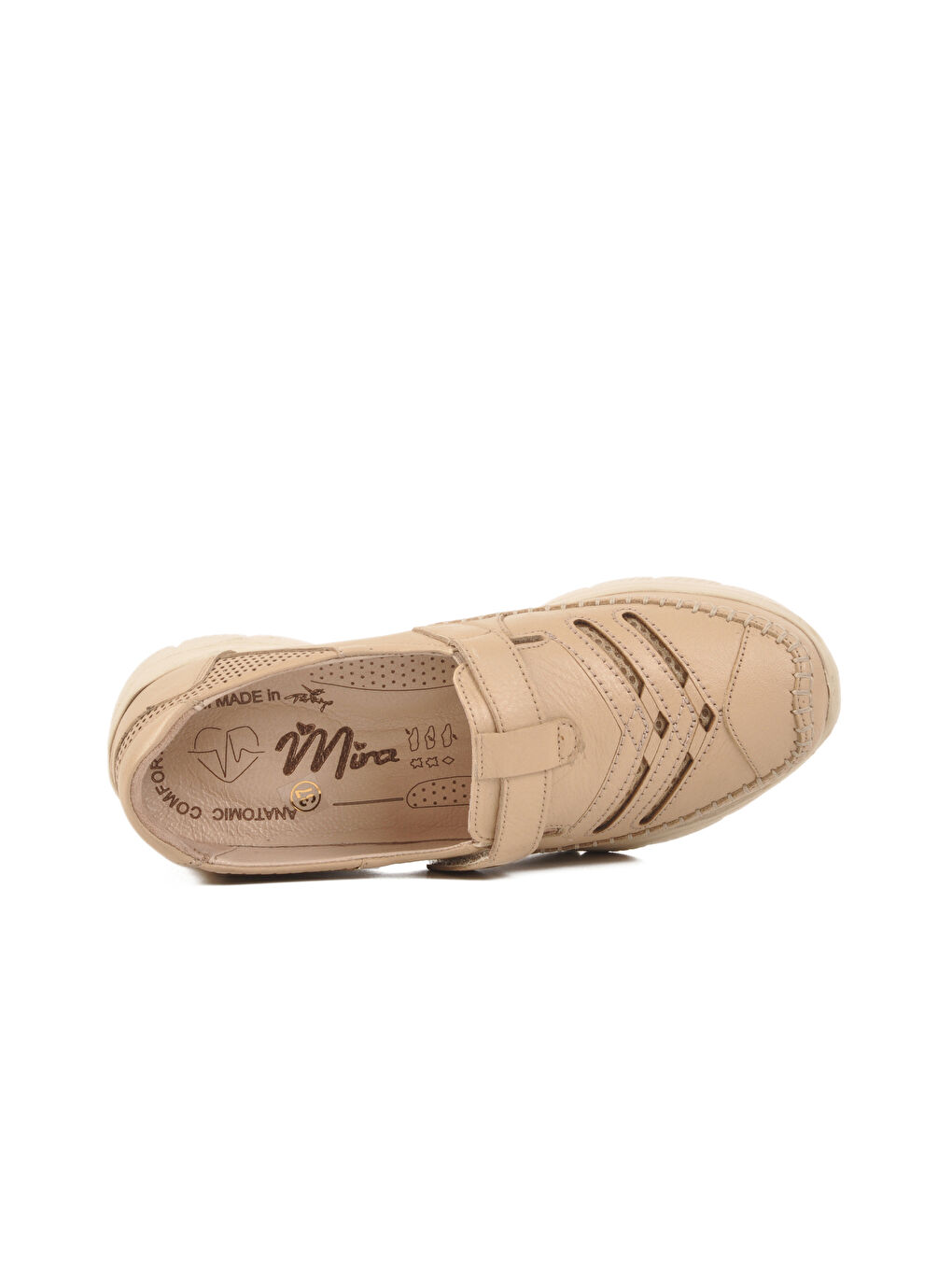 Bej Hakiki Deri Cırtlı Anatomik Kadın Casual Ayakkabı 2504 Z-3