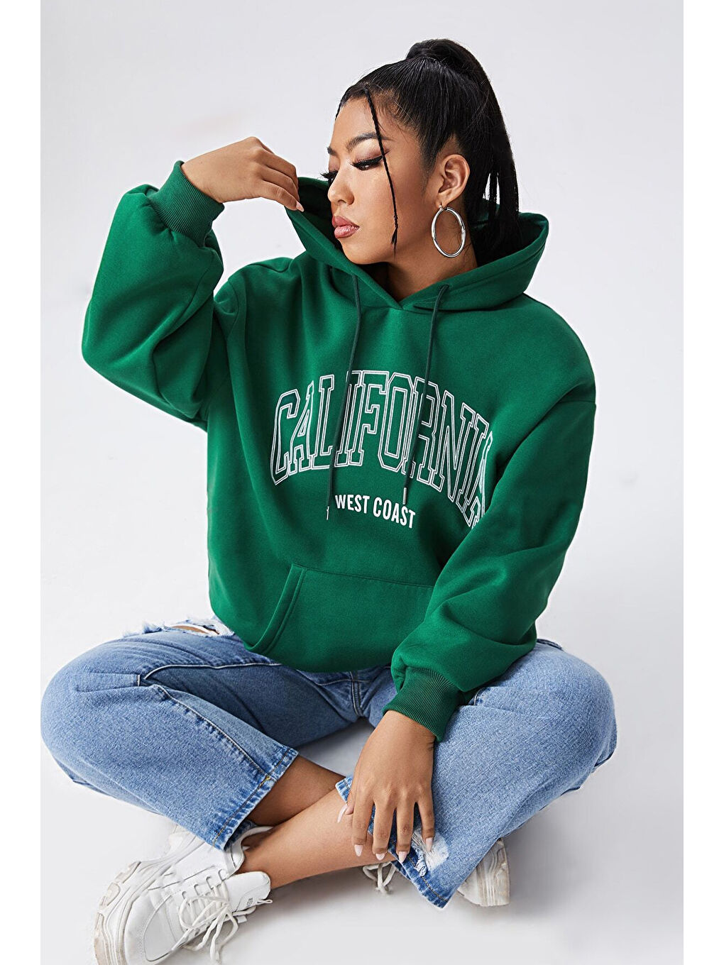 uyguntarz Yeşil California Baskılı Oversize Sweatshirt