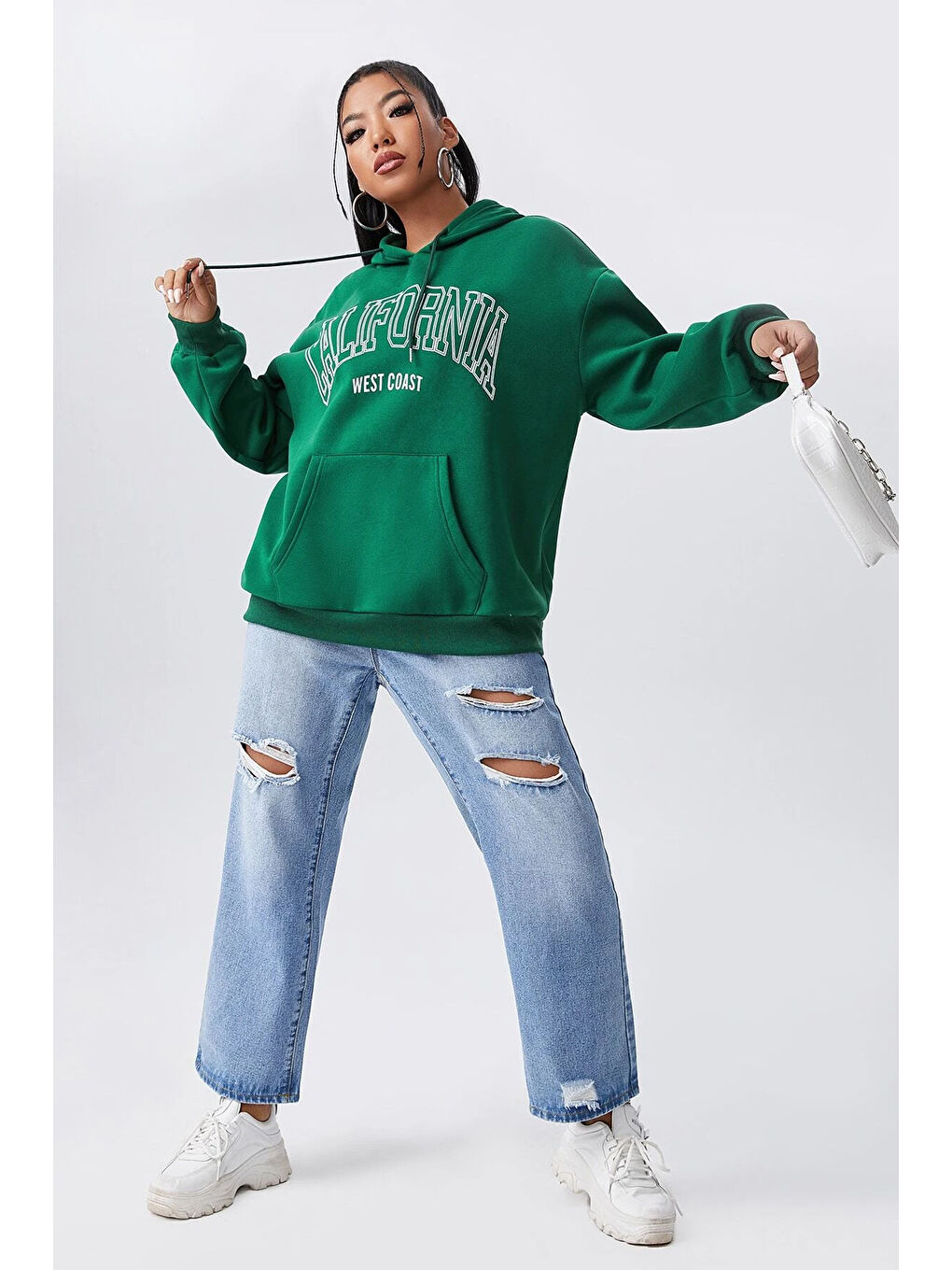 uyguntarz Yeşil California Baskılı Oversize Sweatshirt - 1