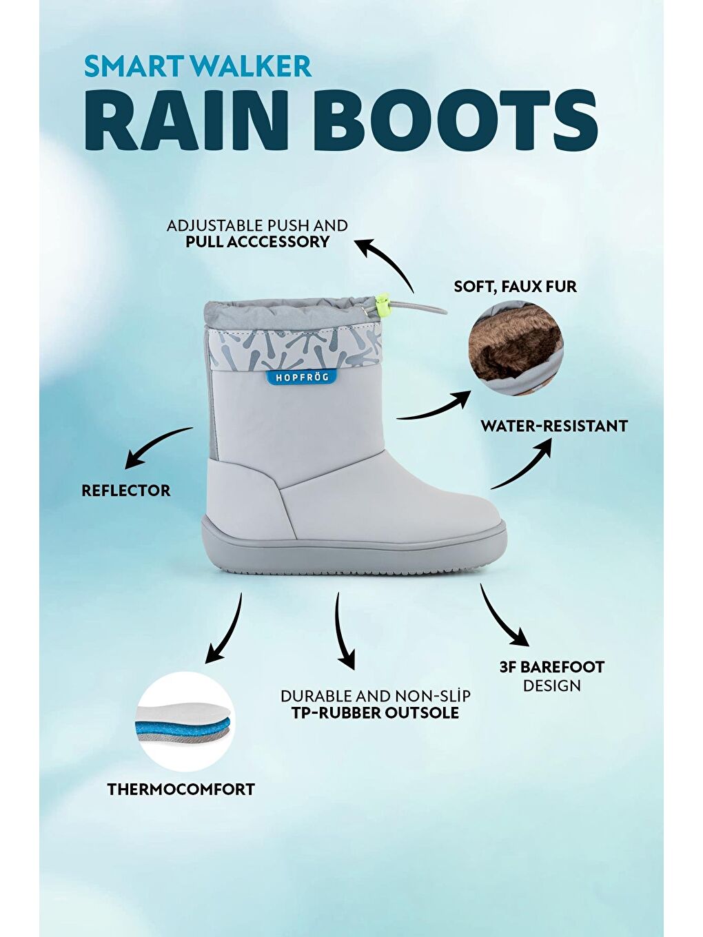 Rain Boots Süper Mat Havalı Gri Suya Ve Soğuğa Dayanıklı Barefoot Çocuk Botu-2