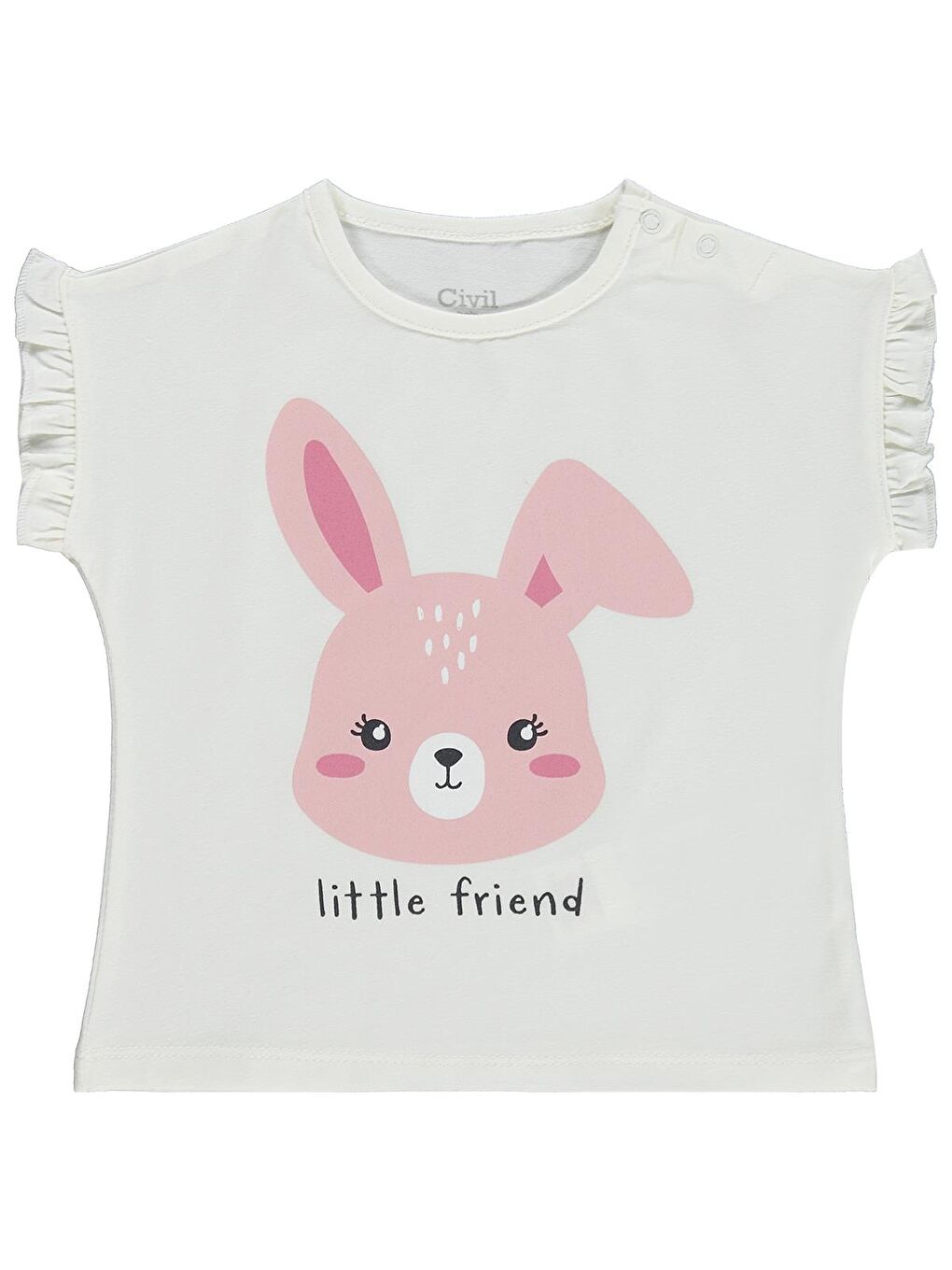 Baby Little Friend Baskılı Fırfır Detaylı 6-18 Ay Tişört - Ekru