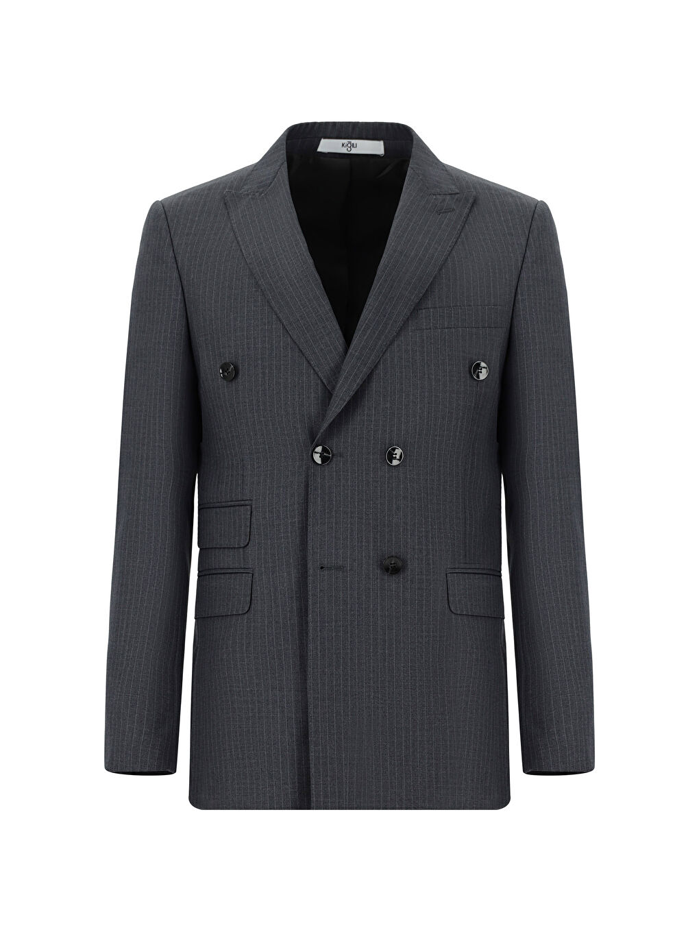 Antrasit Regular Fit Çizgili Kruvaze Takım Elbise-1