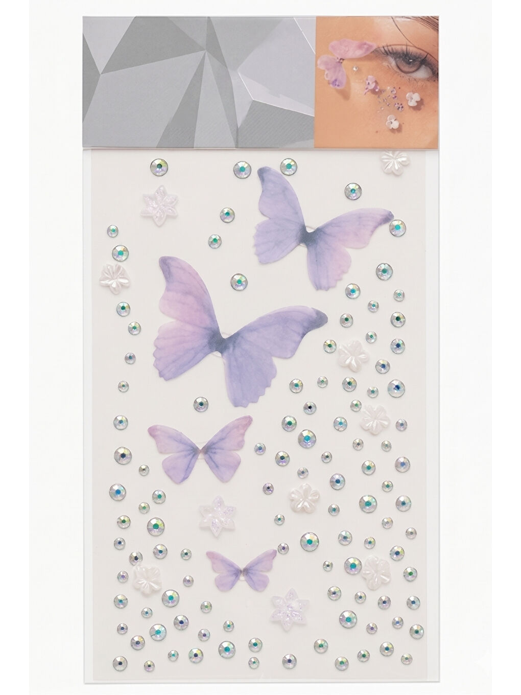 Lila Kelebek ve Elmas Model Kız Çocuk Yüz Sticker-1