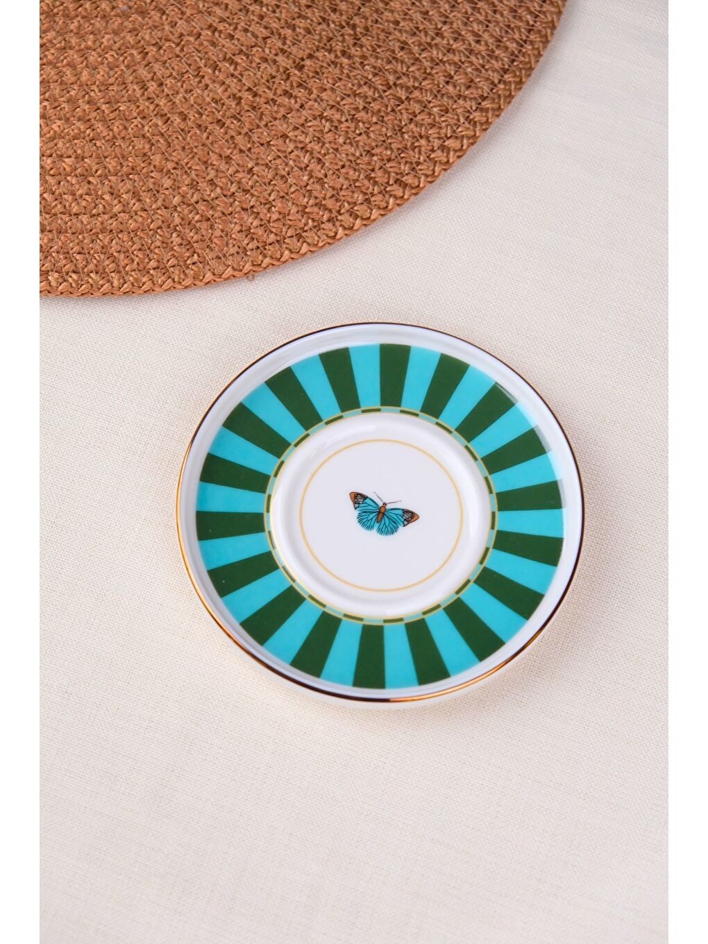 Karışık Porselen Butterfly Collection Altın Yaldızlı Çay Tabağı 11,8cm Yeşil Tekli-2