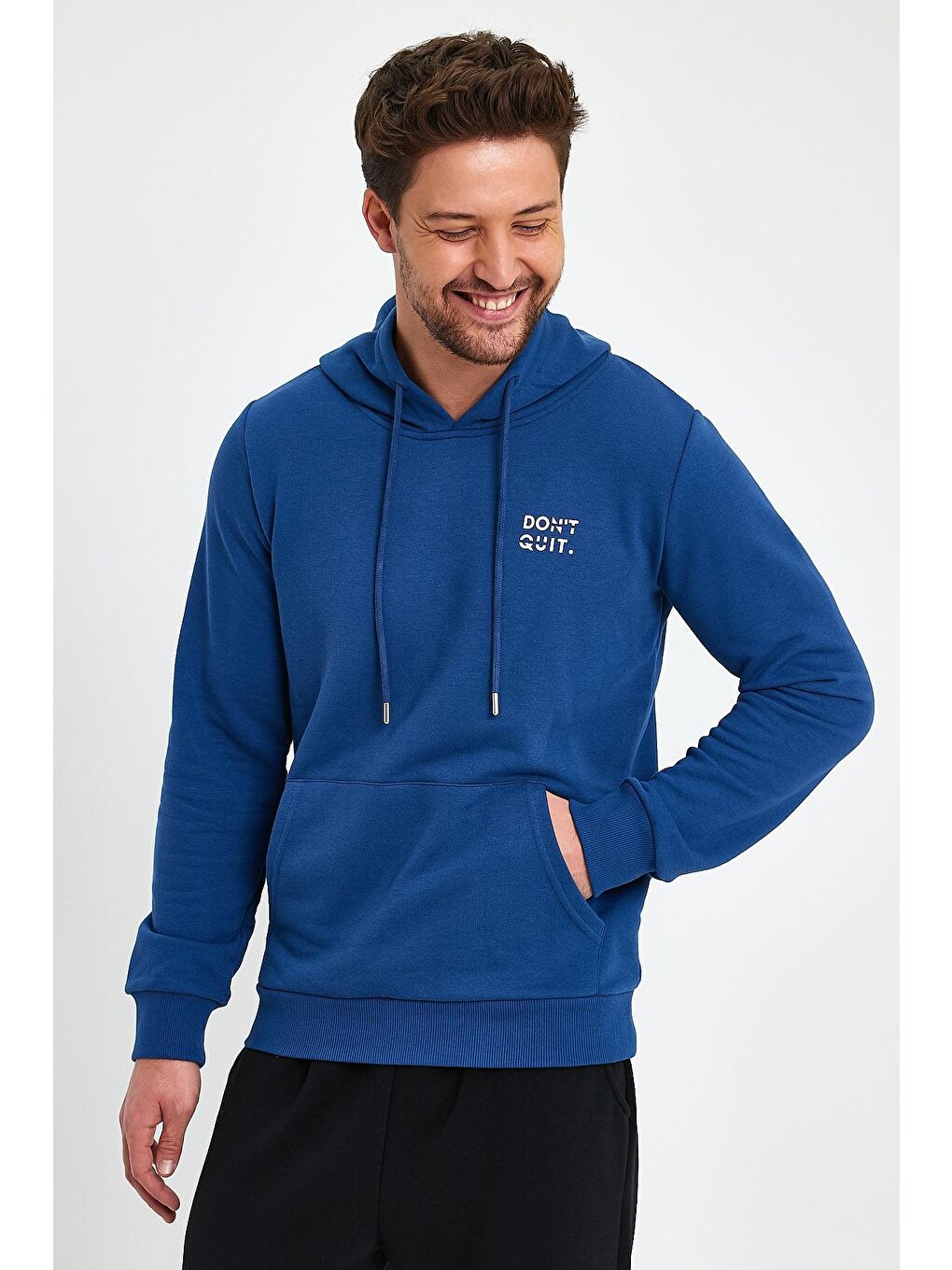 Mavi Erkek Dont Quit Baskılı 3 İplik Kapüşonlu Hoodie Sweatshirt