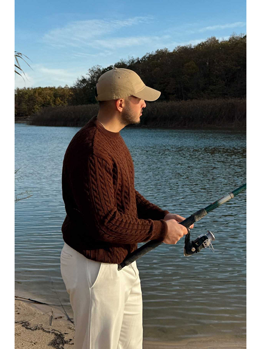 Kahverengi Mira Premium Saç Örgü Bisiklet Yaka Kalın Triko Kazak-3