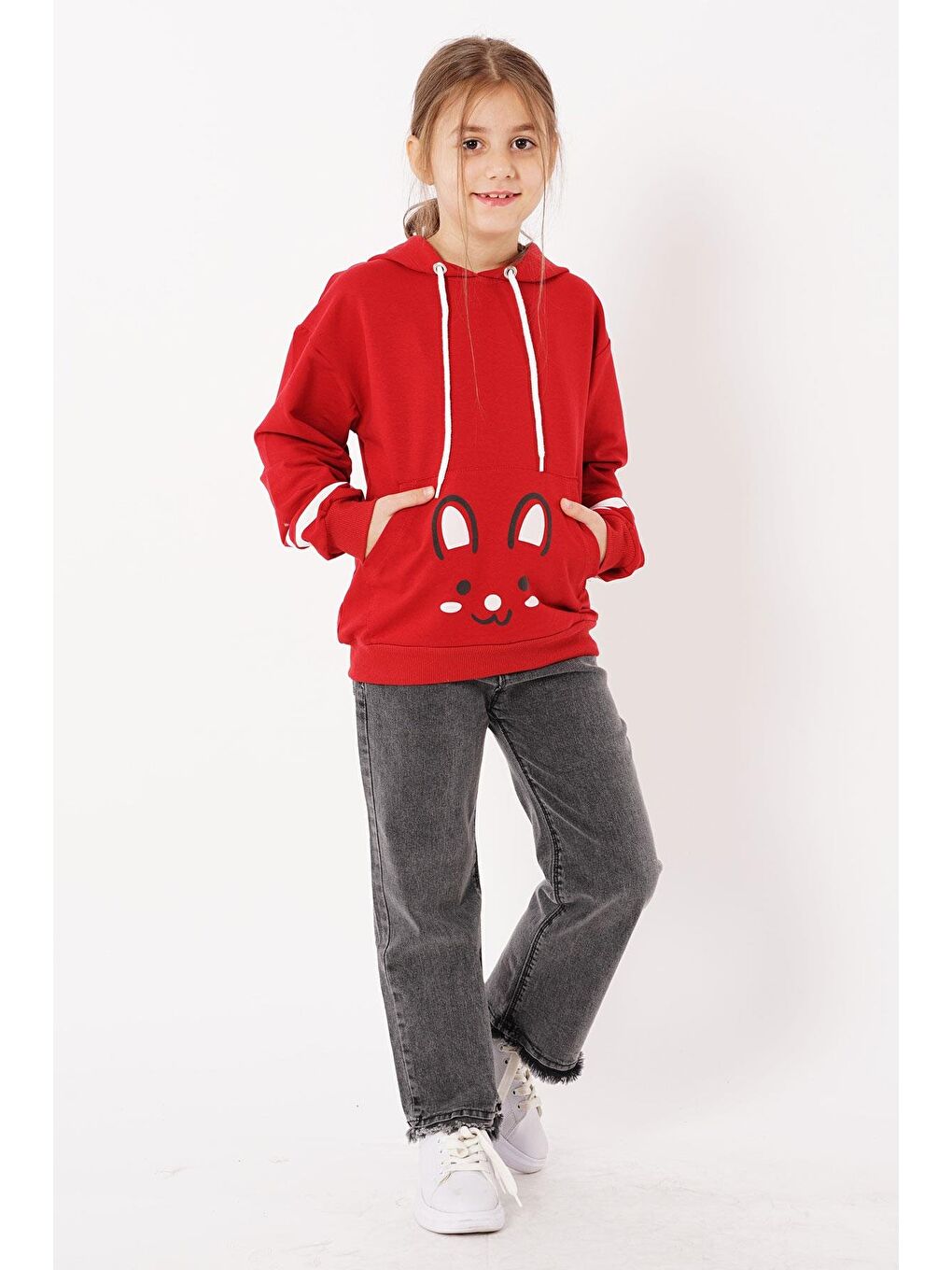 Kırmızı Kapüşonlu Kız Çocuk Sweatshirt