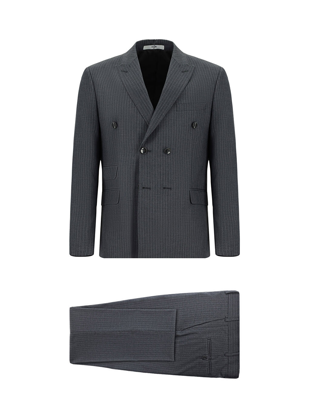 Antrasit Regular Fit Çizgili Kruvaze Takım Elbise
