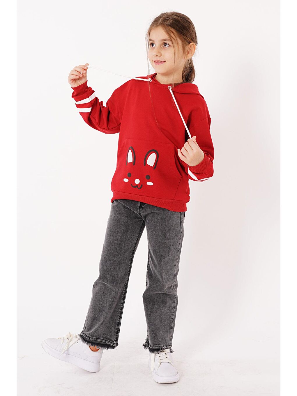 Kırmızı Kapüşonlu Kız Çocuk Sweatshirt-1