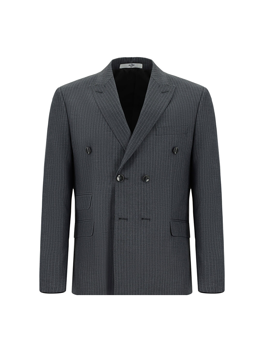 Antrasit Regular Fit Çizgili Kruvaze Takım Elbise-1