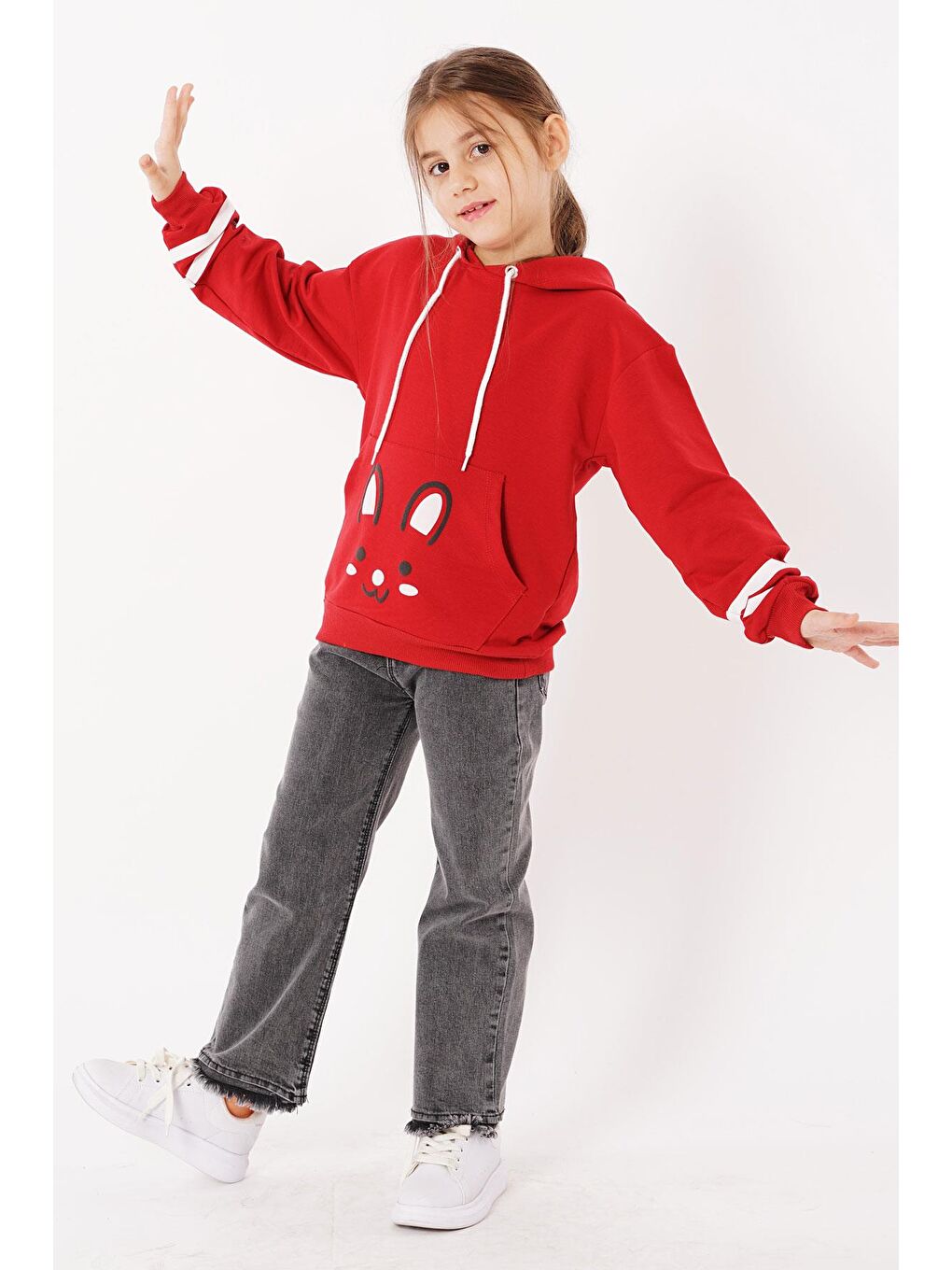Kırmızı Kapüşonlu Kız Çocuk Sweatshirt-2