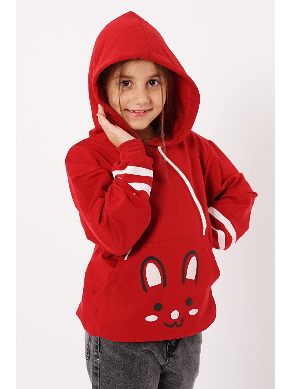 Kırmızı Kapüşonlu Kız Çocuk Sweatshirt-4