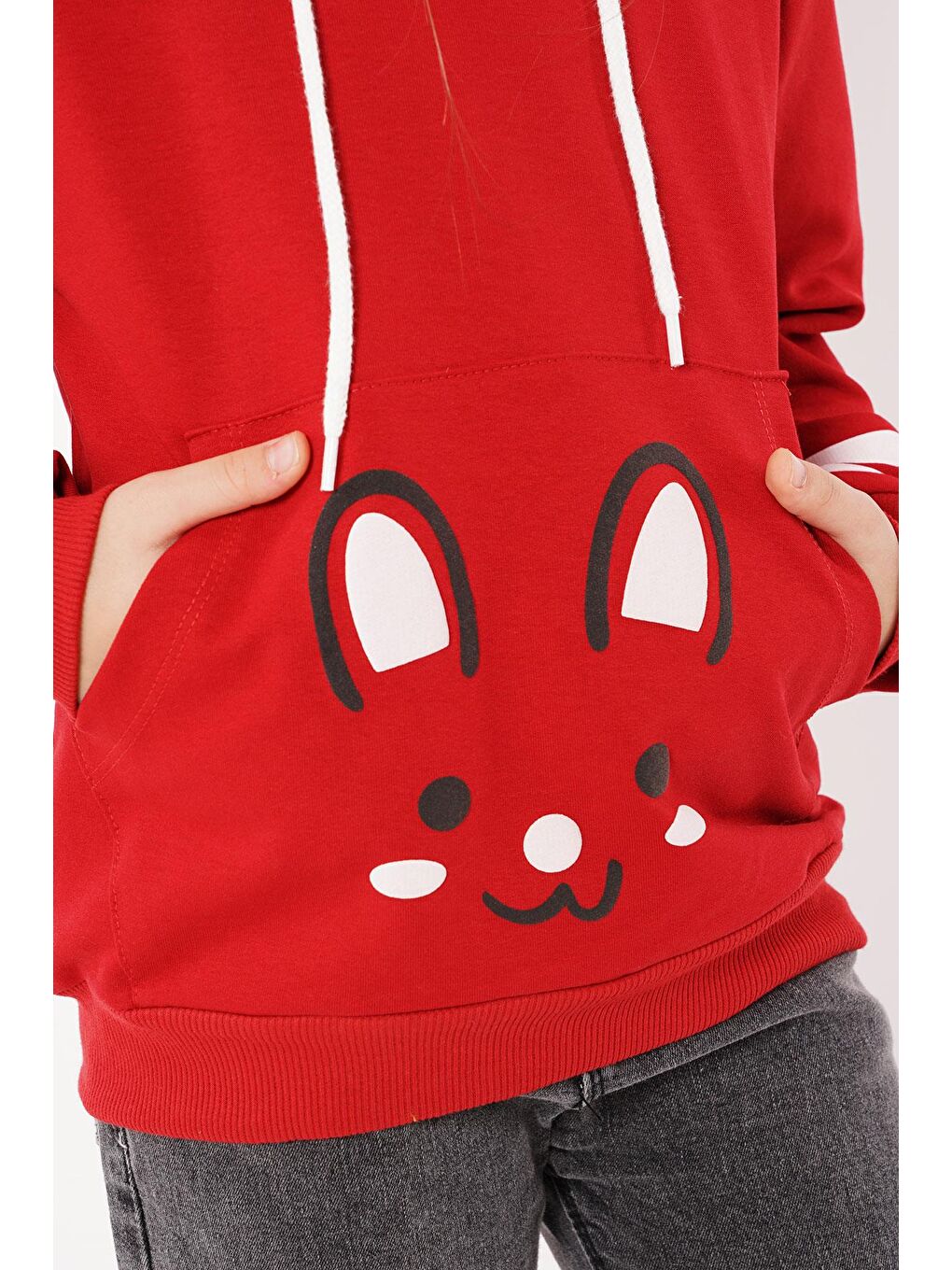 Kırmızı Kapüşonlu Kız Çocuk Sweatshirt-5