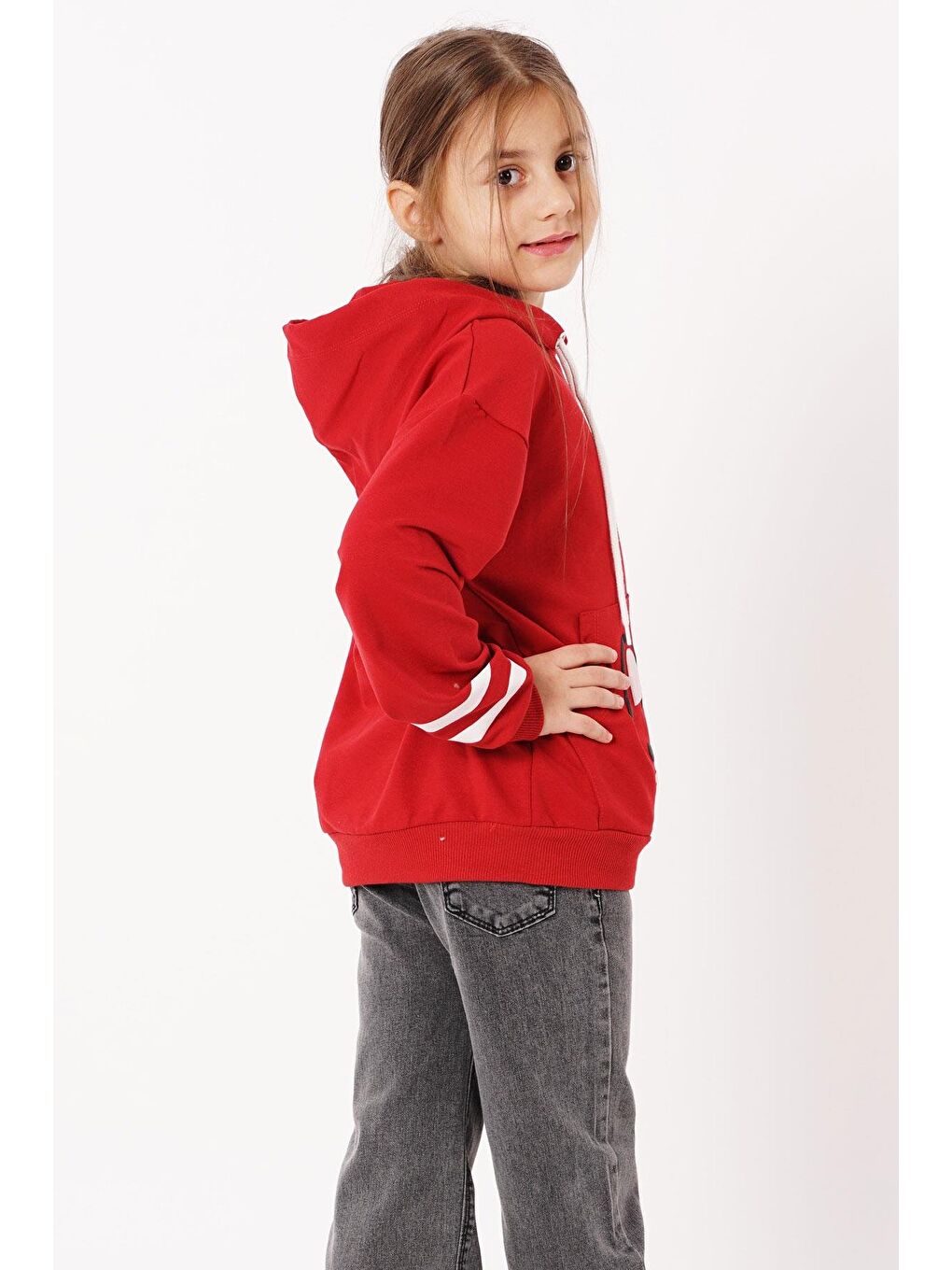 Kırmızı Kapüşonlu Kız Çocuk Sweatshirt-6