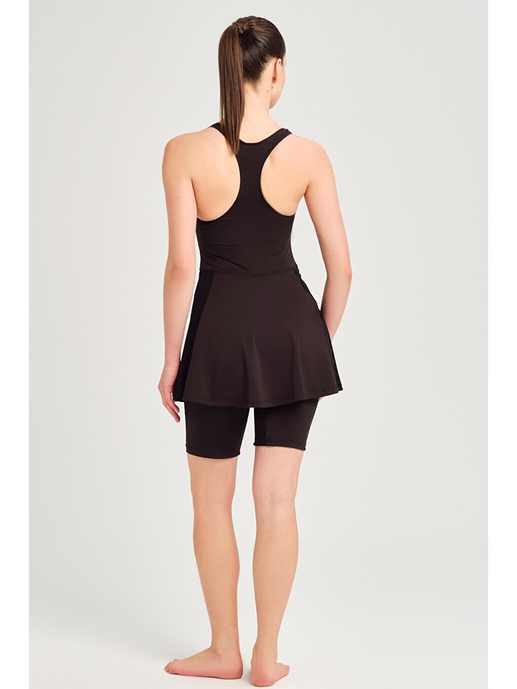 Yüzücü Sırt Etekli File Detaylı Siyah Tulum 2275-2