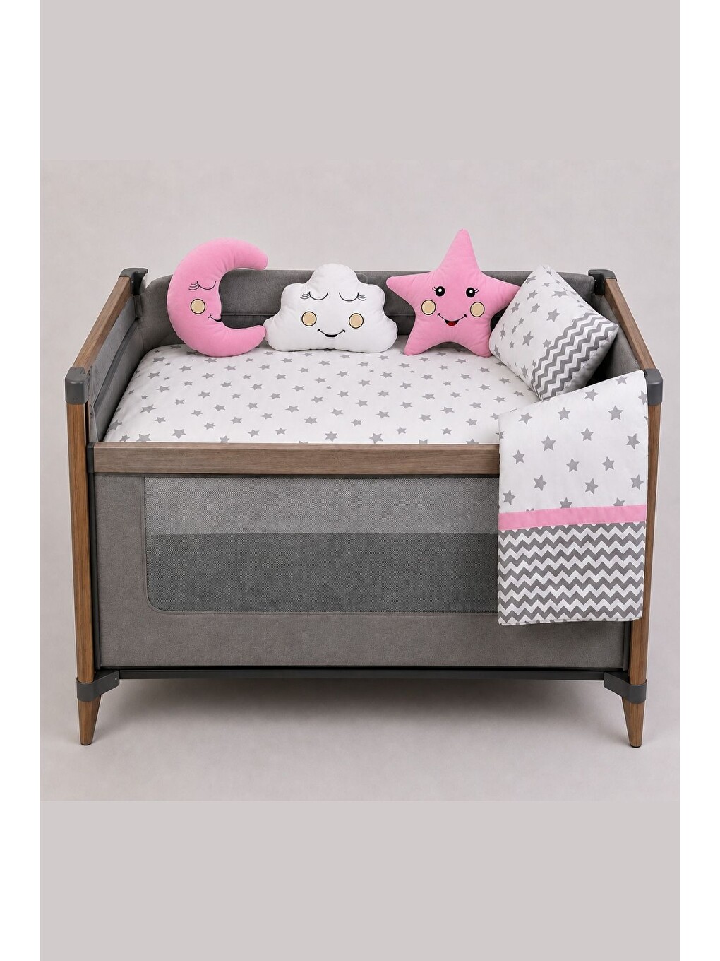 Pembe Yıldız Ve Bulut Figürlü 6'lı Bebek Uyku Seti (60x120-70x110-70x120 Uyumlu)