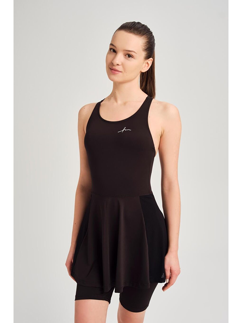 Yüzücü Sırt Etekli File Detaylı Siyah Tulum 2275-3