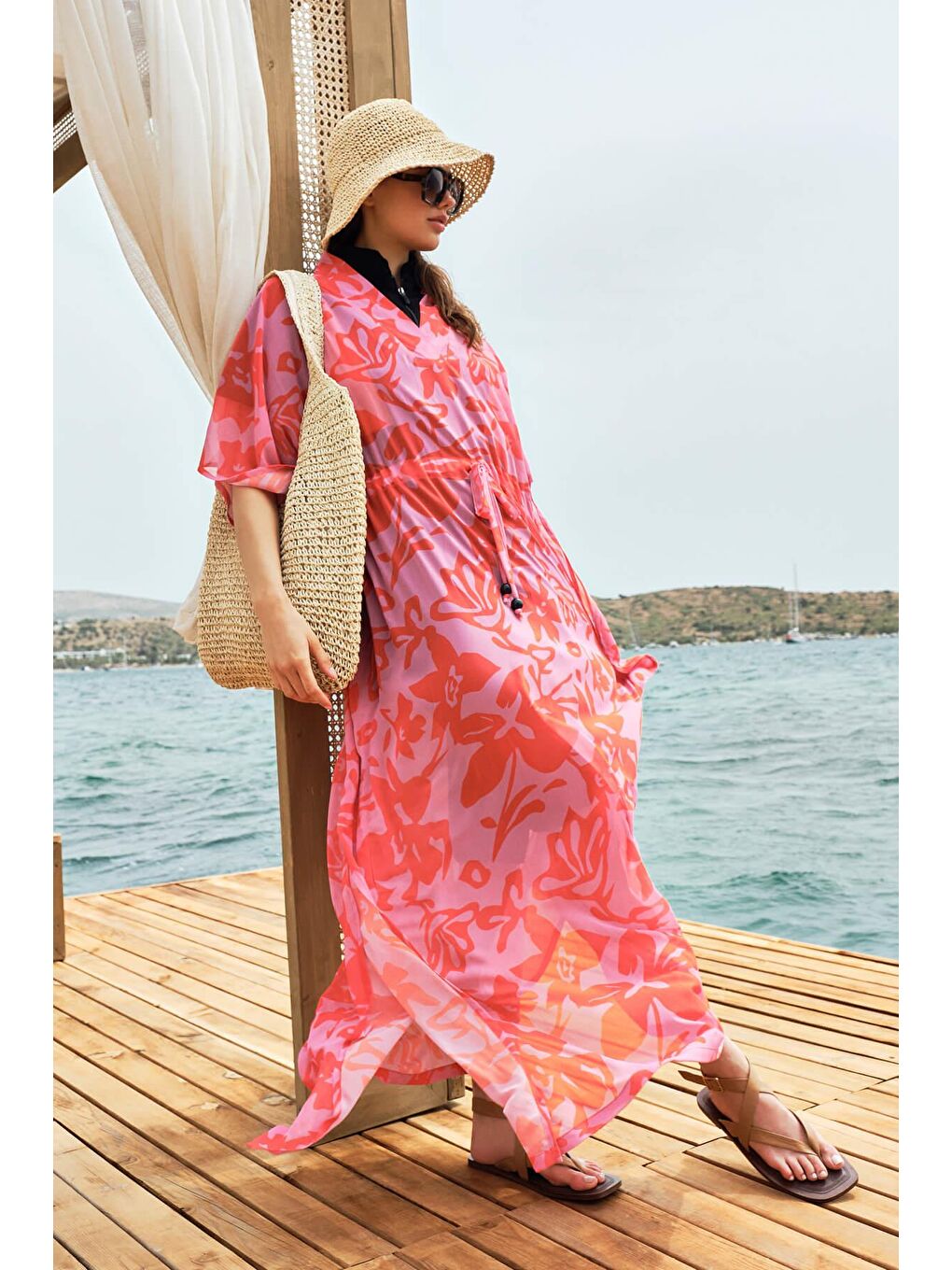 Desenli Pembe Uzun Pareo 4098