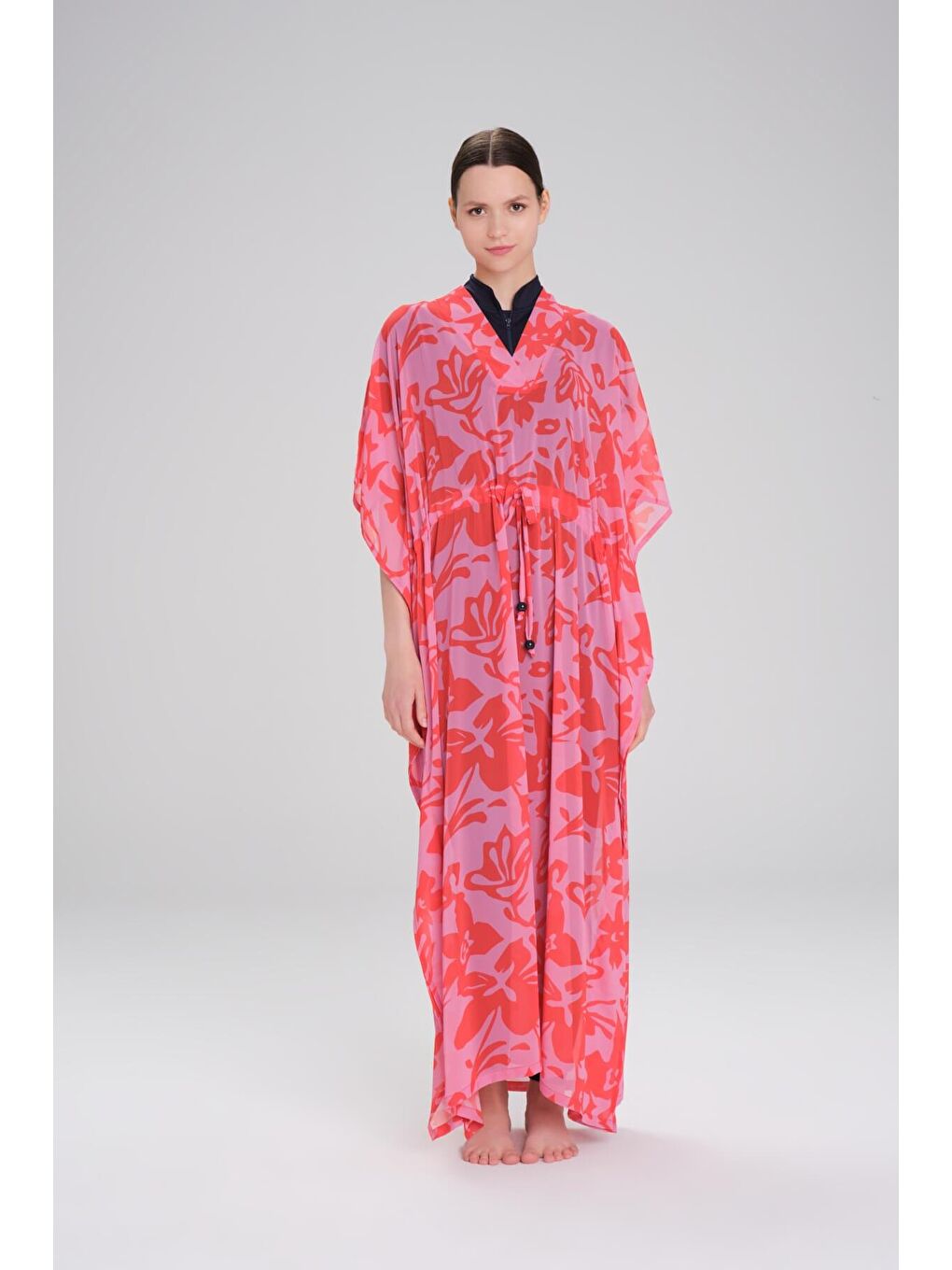 Desenli Pembe Uzun Pareo 4098-3