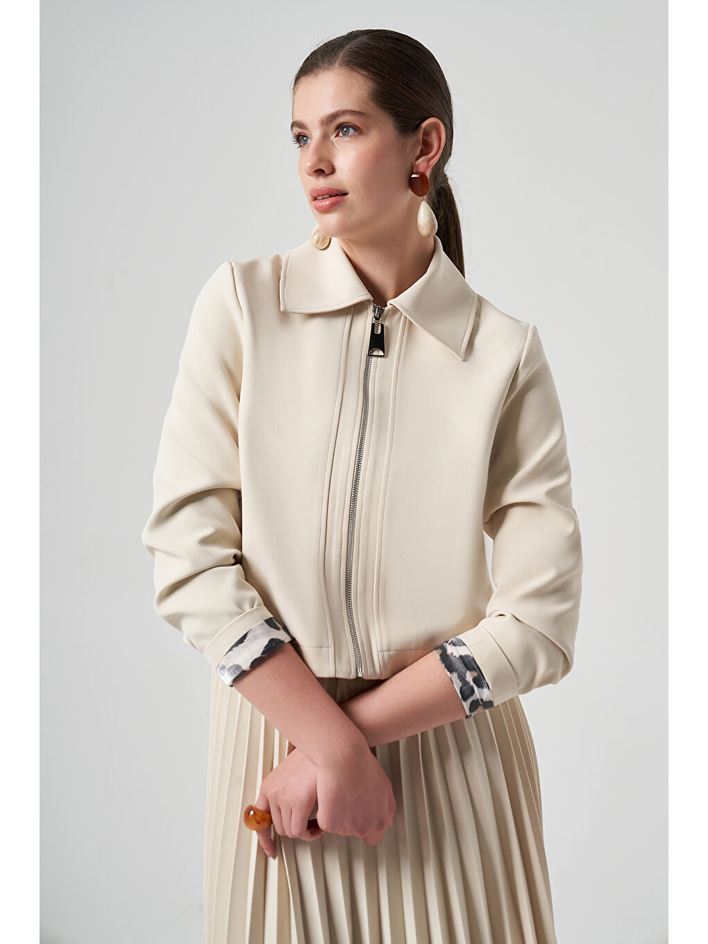 Ekru Kısa Ceket 6037 Krem