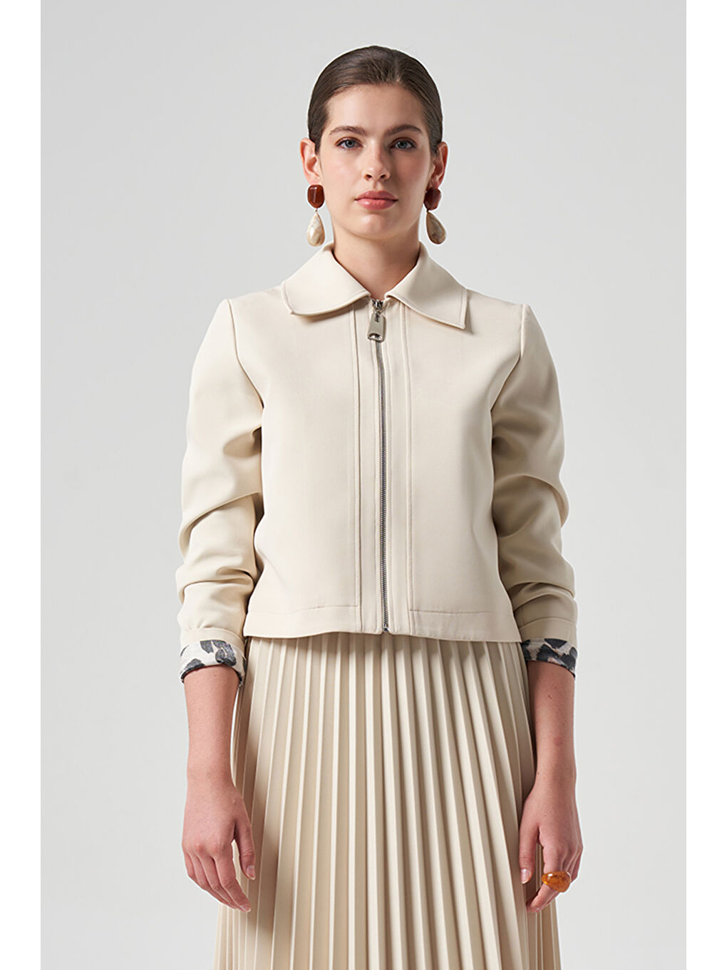 Ekru Kısa Ceket 6037 Krem-1