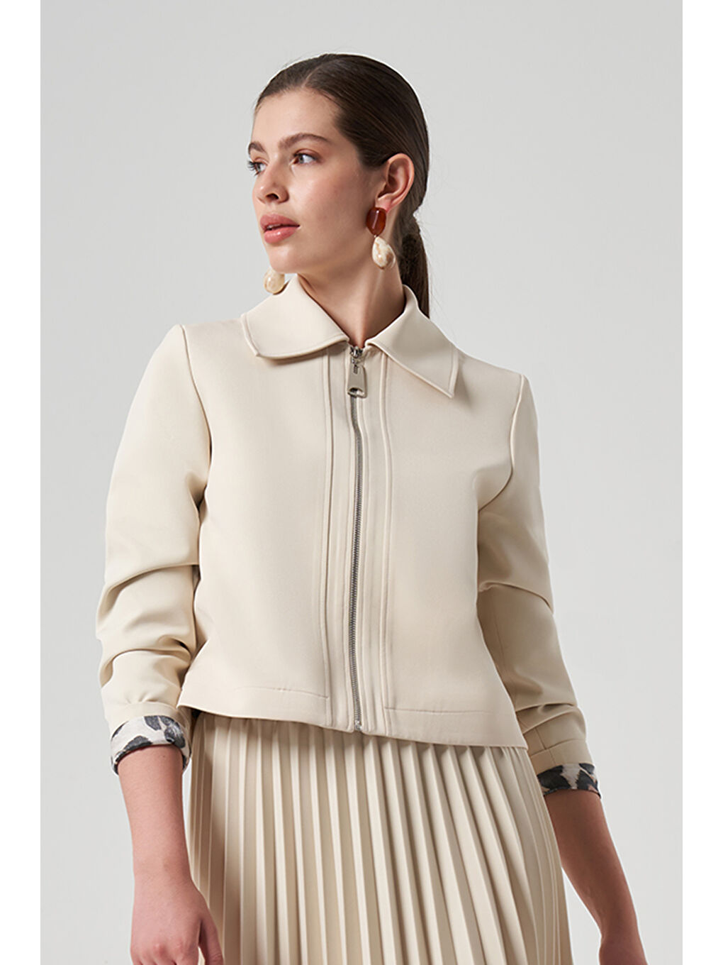 Ekru Kısa Ceket 6037 Krem-3