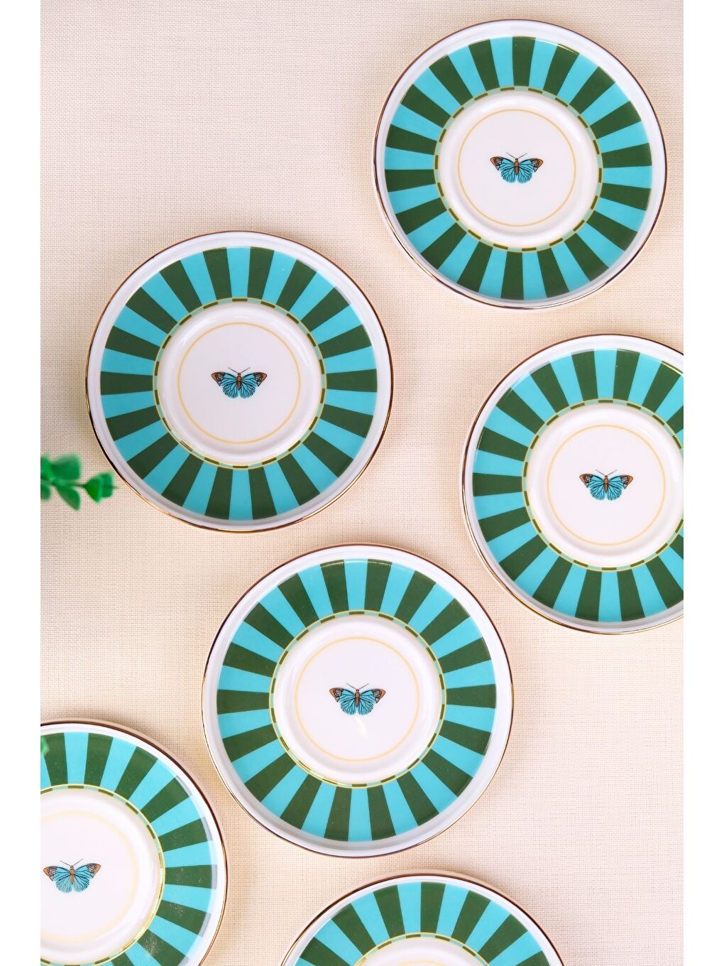 Karışık Porselen Butterfly Collection Altın Yaldızlı Çay Tabağı 11,8cm Yeşil 6 lı-2