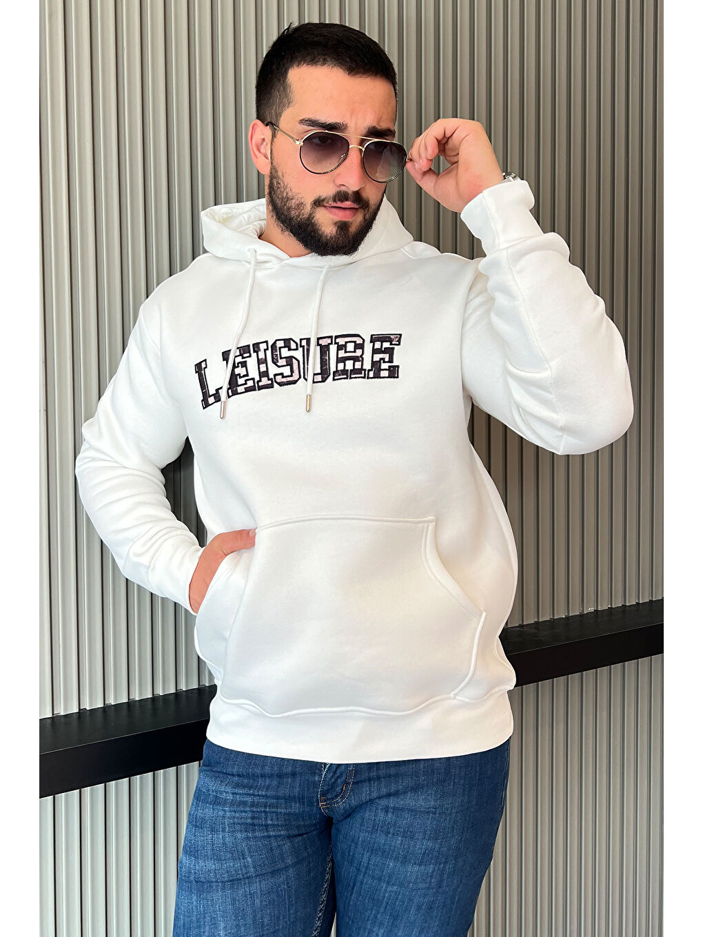 Mishar İtalia Beyaz Erkek Kapüşonlu Nakışlı Şardonlu Üç İplik Sweatshirt