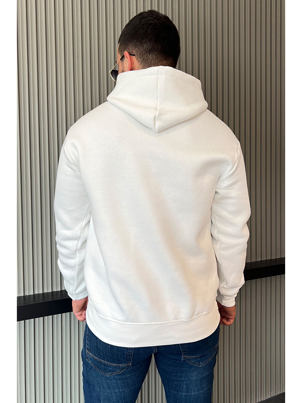 Mishar İtalia Beyaz Erkek Kapüşonlu Nakışlı Şardonlu Üç İplik Sweatshirt - 2