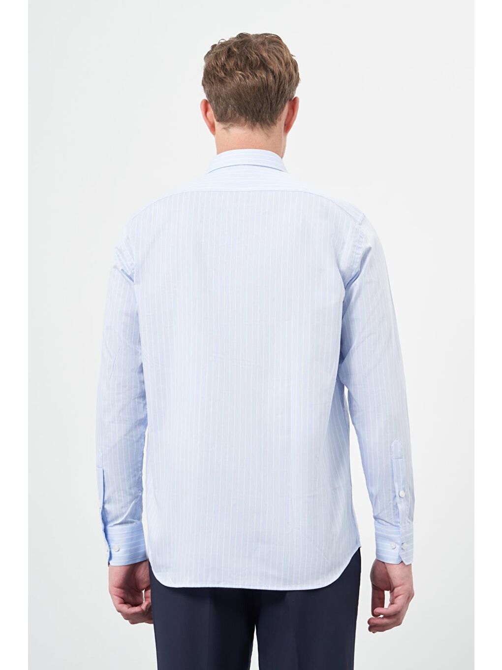 Koyu Mavi Uzun Kol Desen Yarım İtalyan Yaka Cepli Pamuklu Classic Comfort Fit Gömlek 1004245182-3