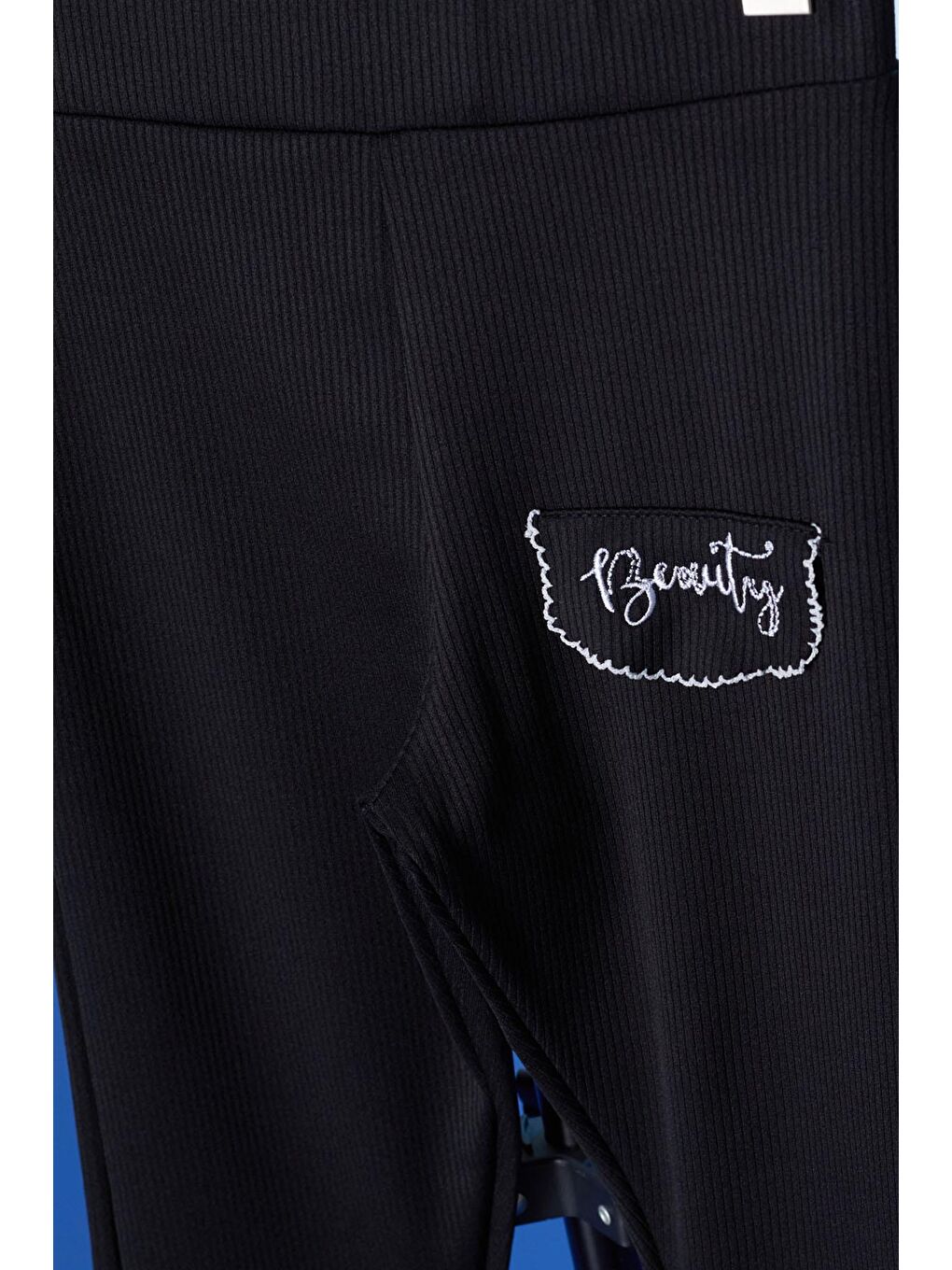 Siyah Beauty Yazı Nakışlı İspanyol Paça Kız Çocuk Tayt 18178-2