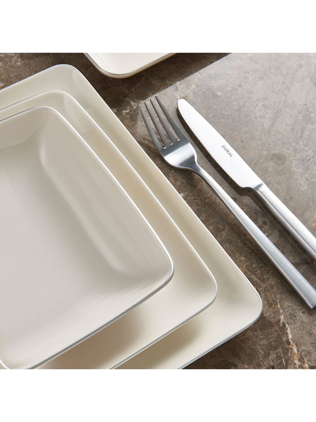 Ekru Kansas 18 Parça 6 Kişilik Kare Yemek Takımı Pırlanta-1