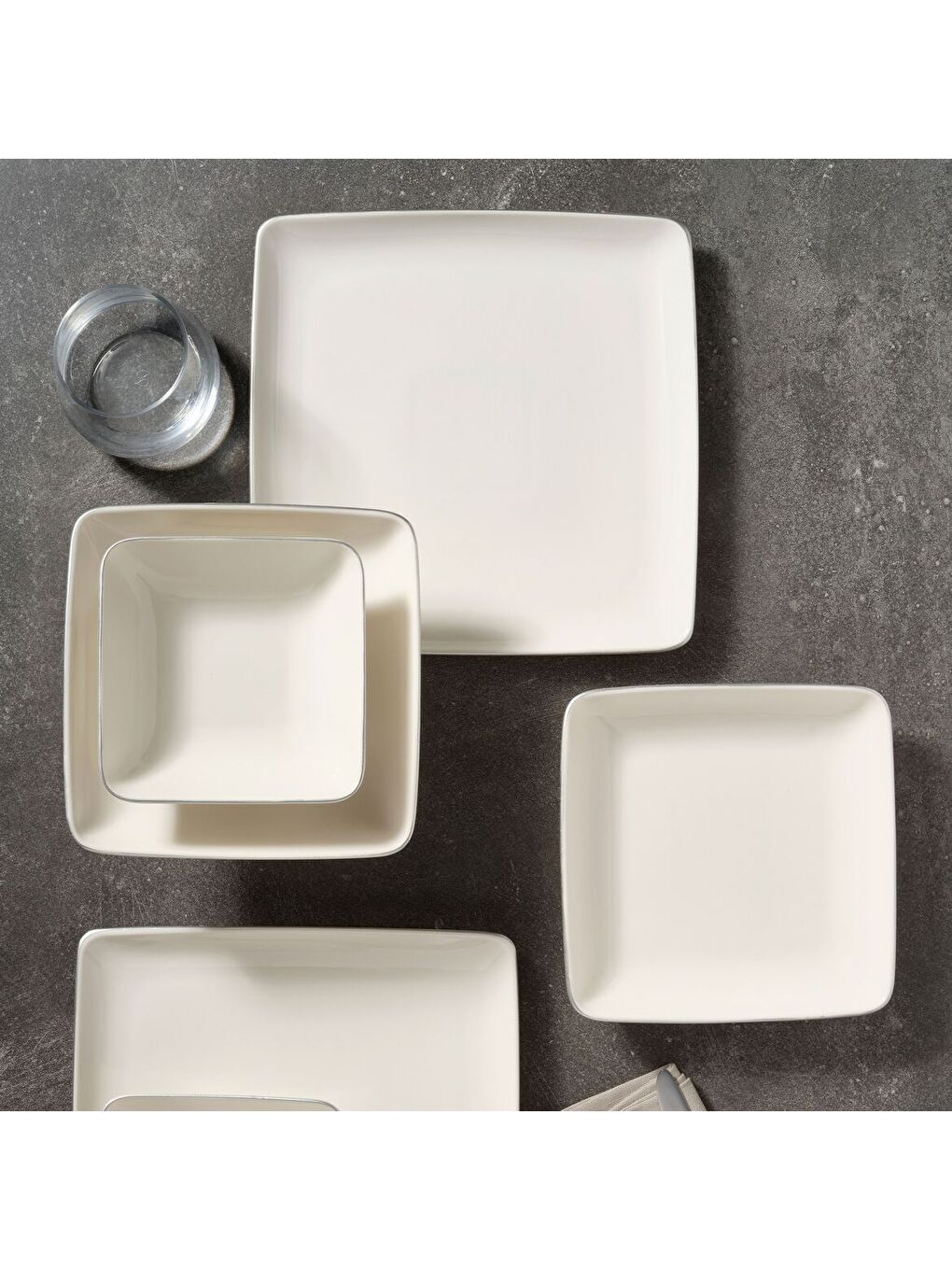 Ekru Kansas 18 Parça 6 Kişilik Kare Yemek Takımı Pırlanta-2