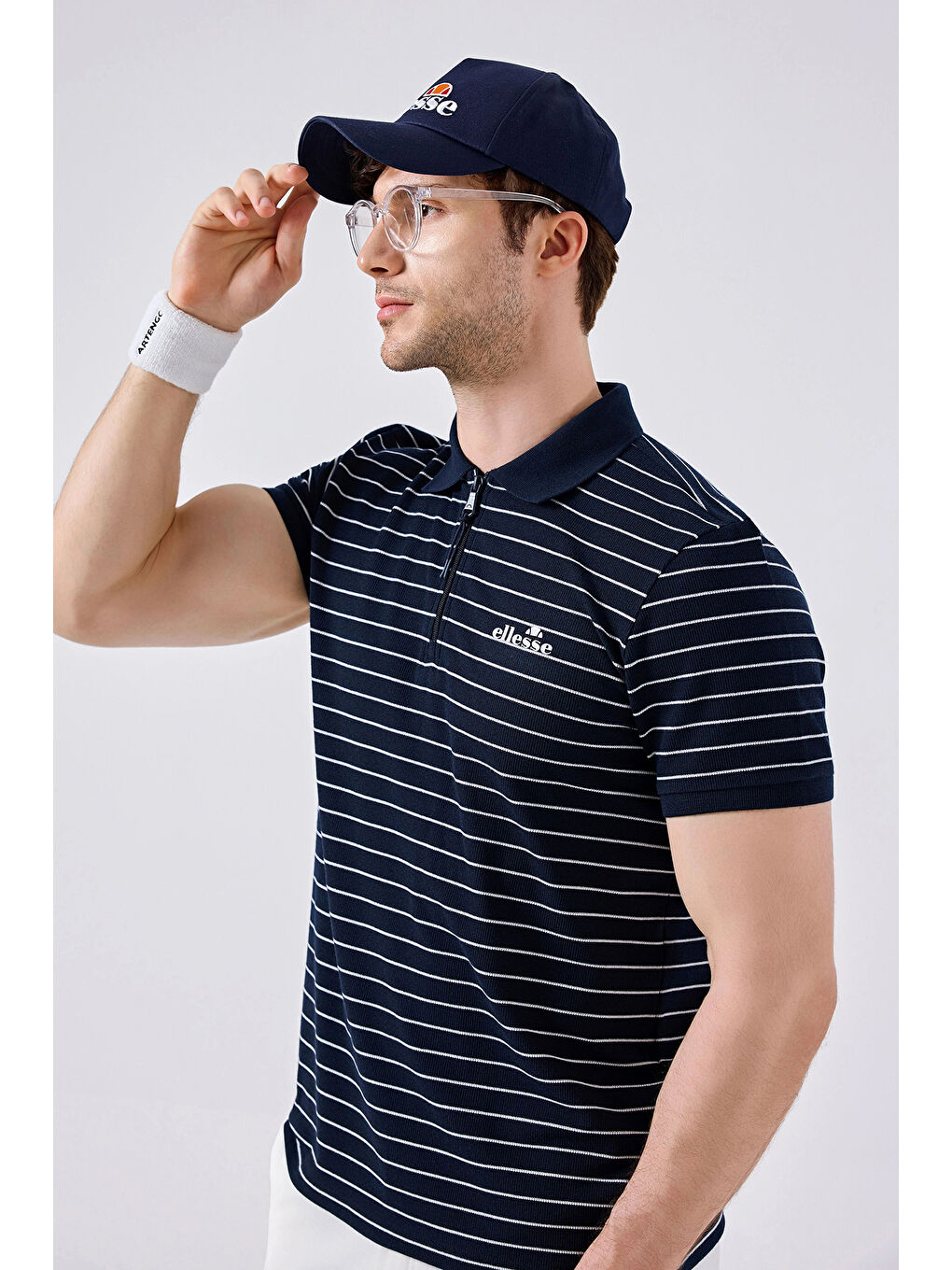 Lacivert Çizgili Regular Fit Fermuarlı Polo Yaka T Shirt 6SM5020-NV-1