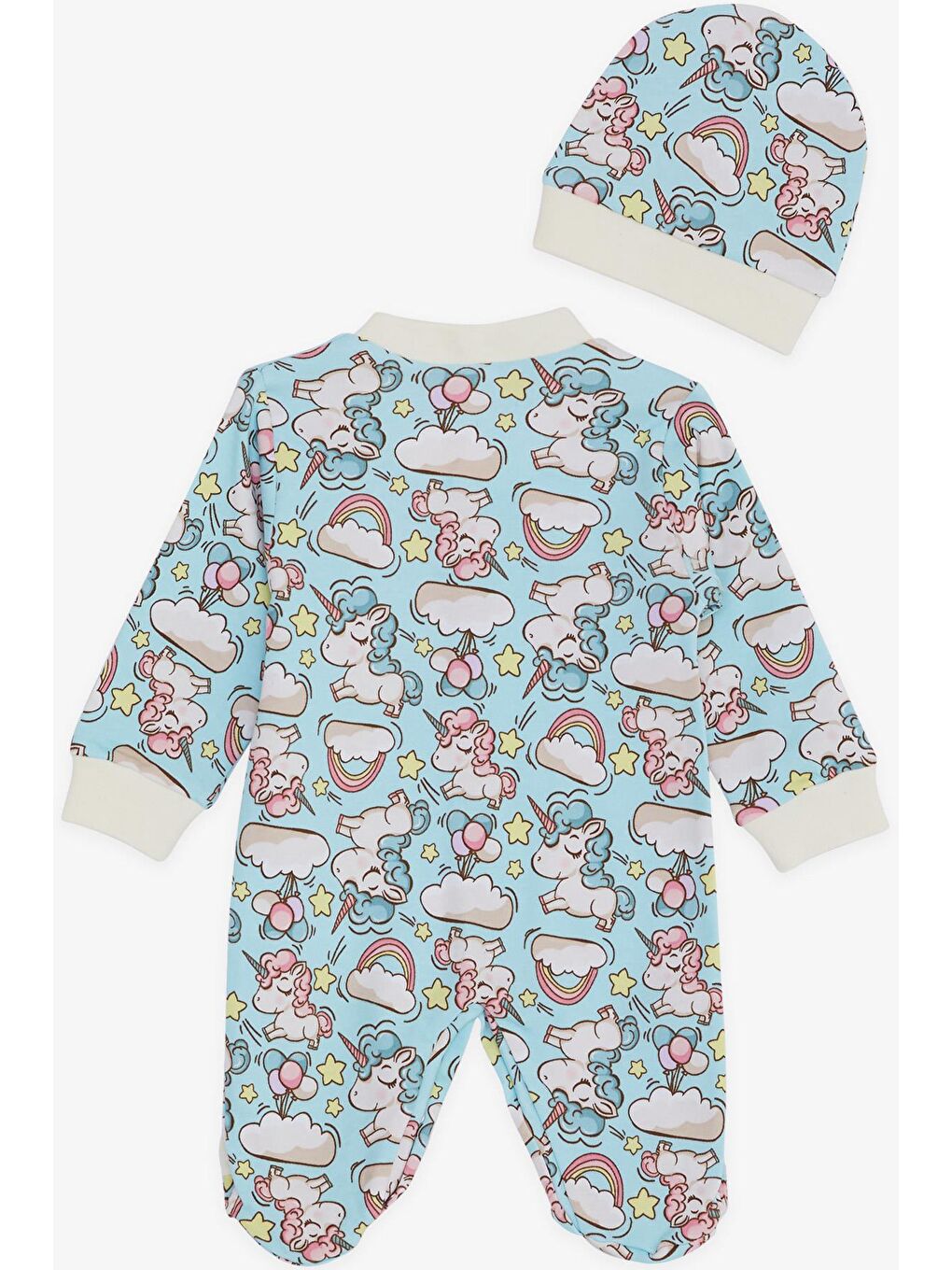 Kız Bebek Patikli Tulum  Desenli Gökyüzü Temalı Açık Mavi (0-6 Ay)-1