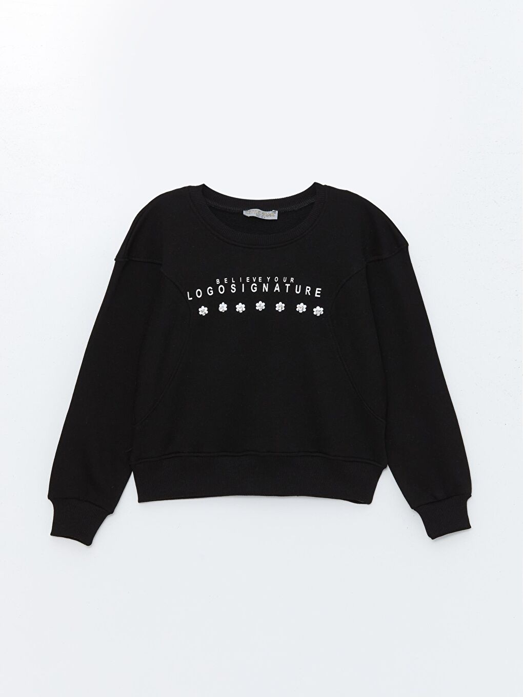 Little Star Siyah Kız Çocuk Papatya Taşlı Sweatshirt