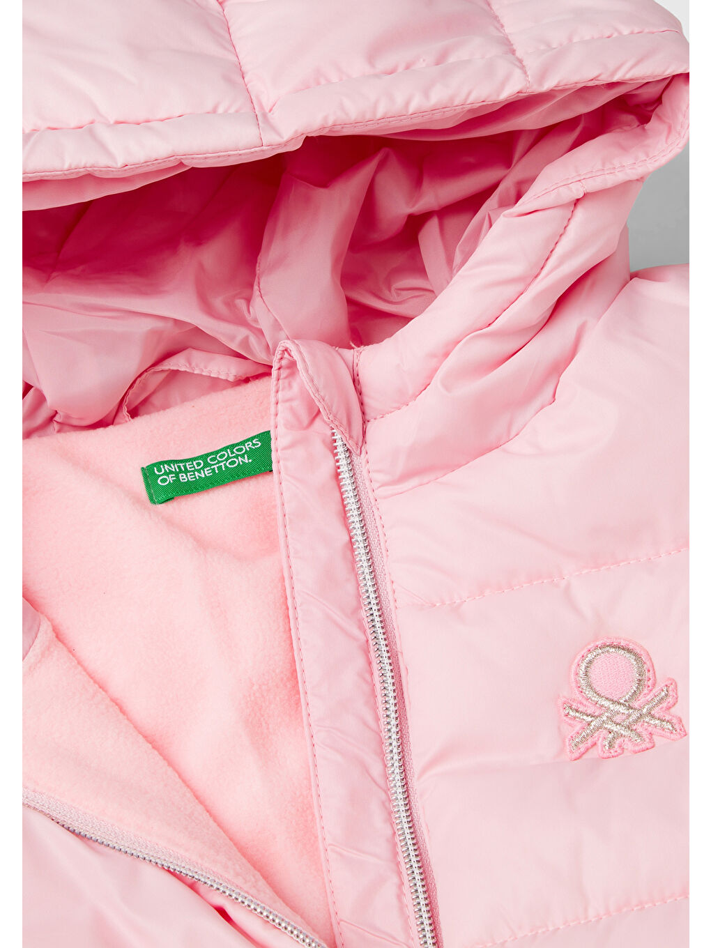 United Colors Of Benetton Açık Pembe Kız Çocuk Açık Pembe Sol Göğsü Logo İşlemeli Büzgülü Elastik Belli Kapüşonlu Mont - 2