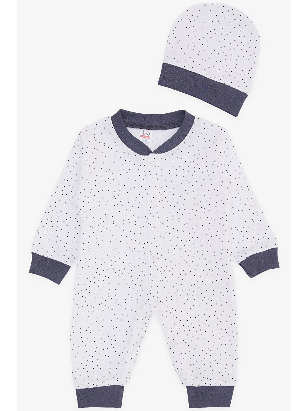 Erkek Bebek Tulum Puantiye Desenli Beyaz (0-6 Ay)