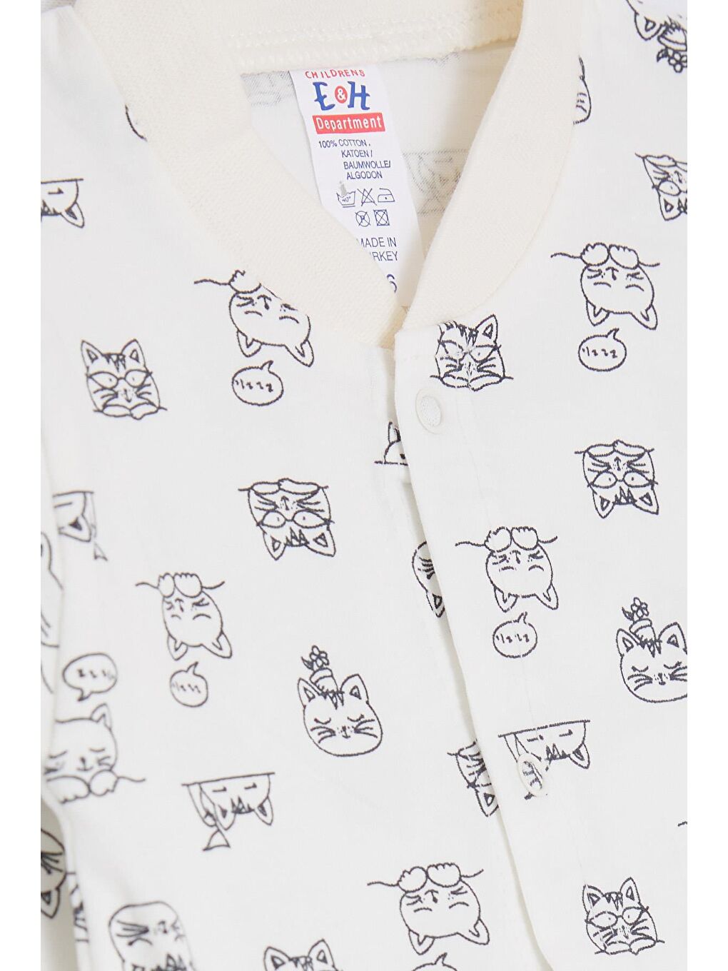 Erkek Bebek Tulum Uykucu Kedicik Desenli Ekru (0-6 Ay)-2